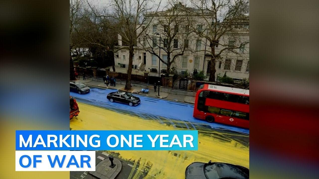 Watch: In London, road outside Russian Embassy painted in Ukraine flag colours