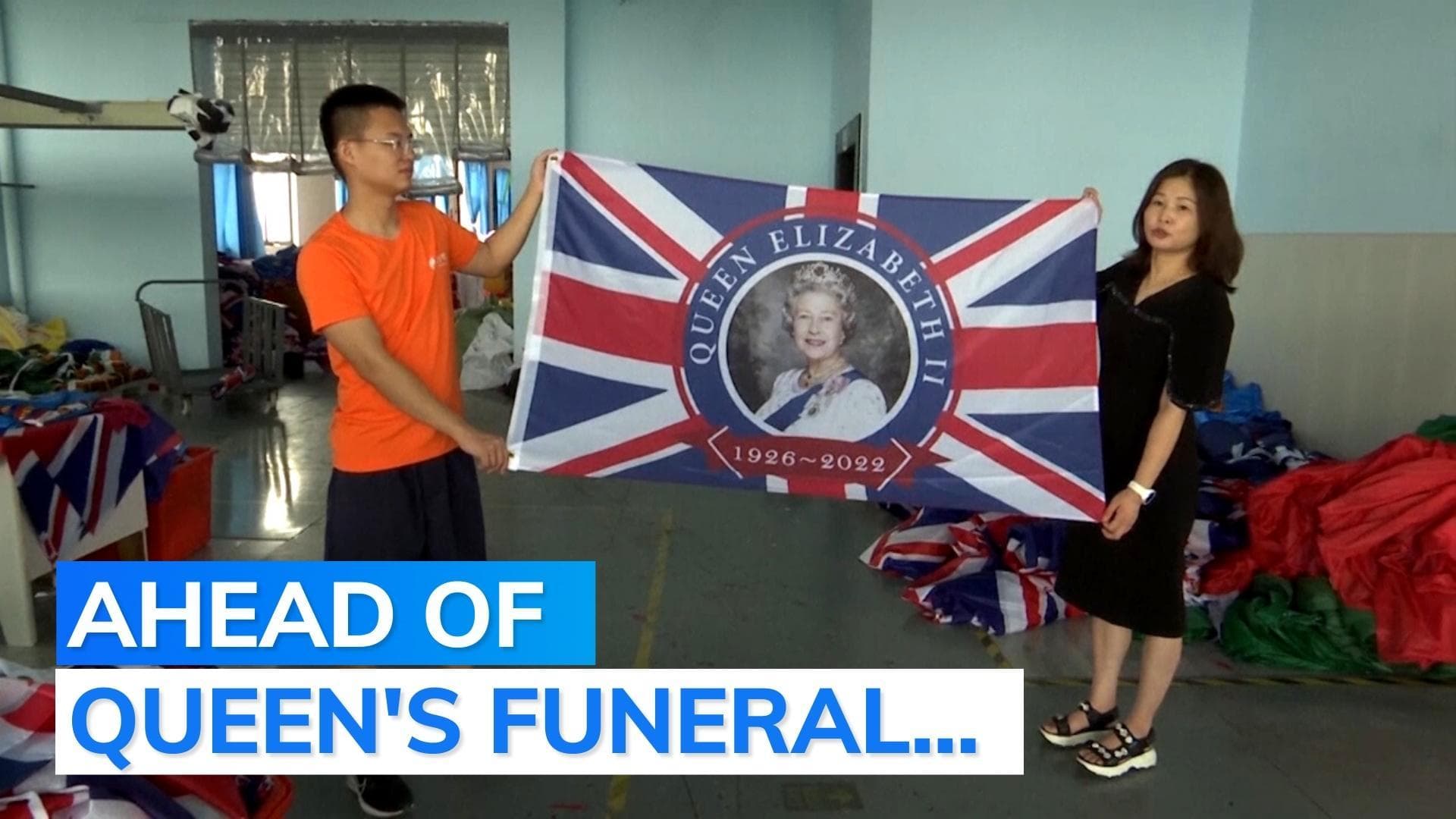 In China, a factory sews UK flags owing to overwhelming demands after Queen's death