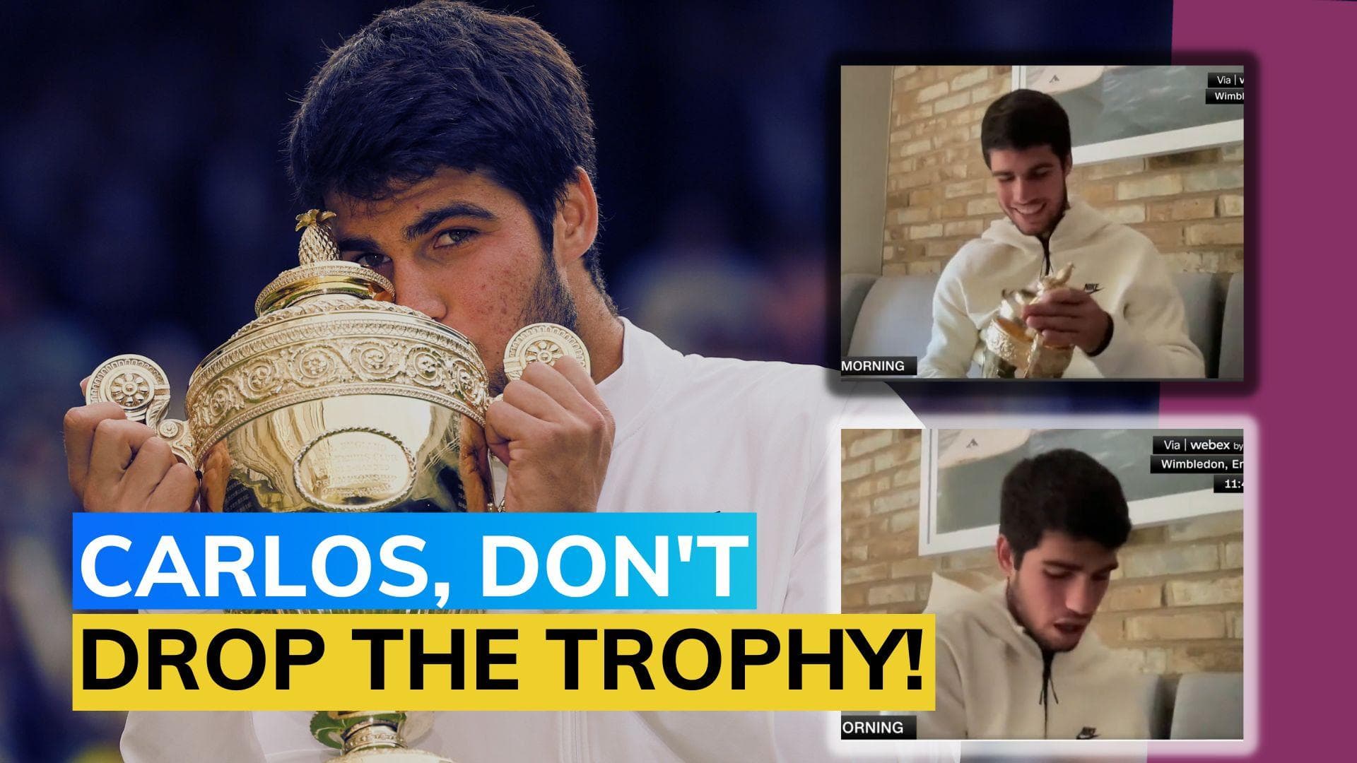 WATCH: Carlos Alcaraz's OOPS moment! Wimbledon Champion drops trophy during live TV interview