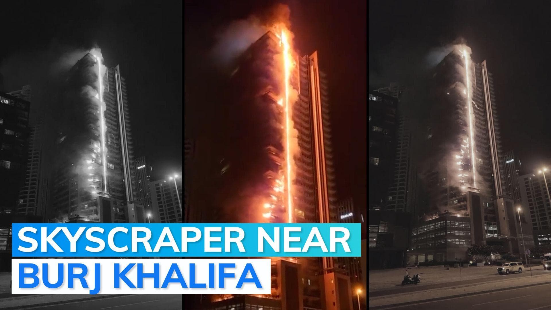 Video: blaze engulfs 35-story high-rise building in Dubai 