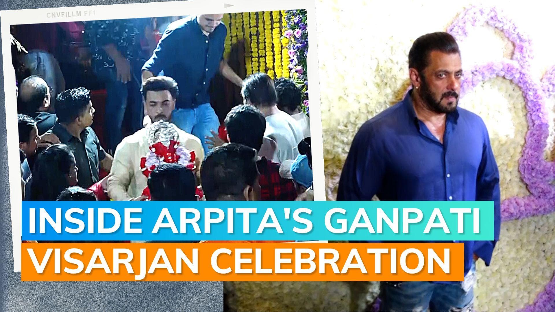 Salman Khan and family bid adieu to Bappa at Arpita Khan-Aayush Sharma’s Ganpati Visarjan