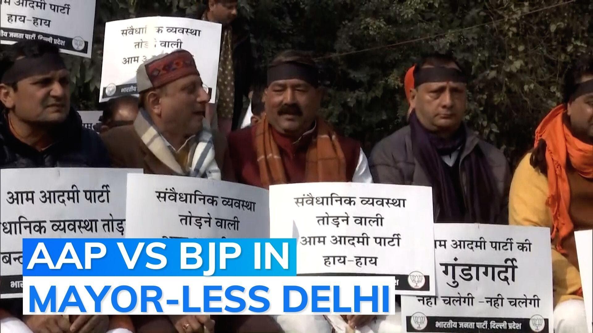 Delhi Mayor polls: BJP protests near Raj Ghat alleging hooliganism by AAP
