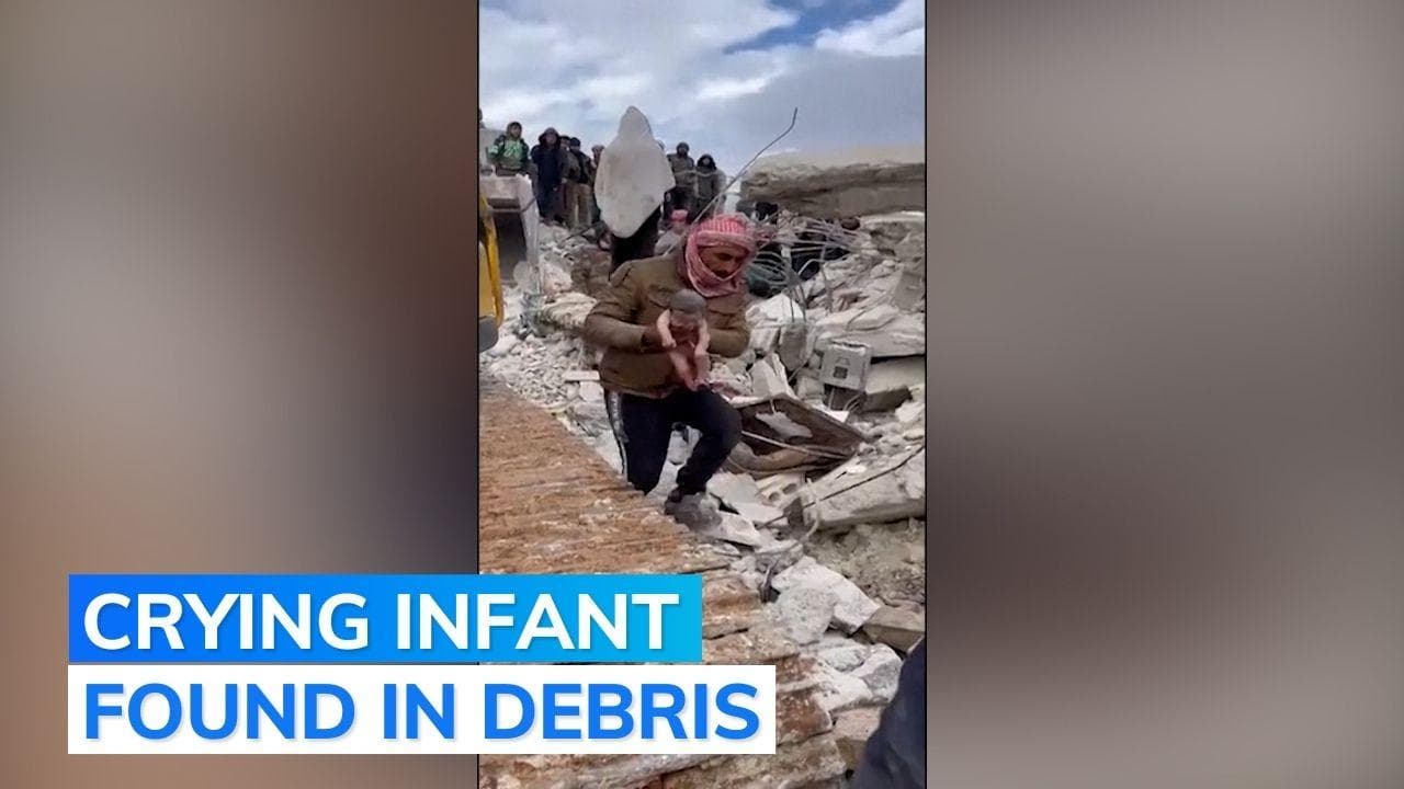 New-born baby girl rescued from underneath quake rubble in Syria