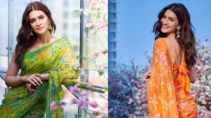  Kriti Sanon seen in gorgeous tropical print sarees by Anita Dongre