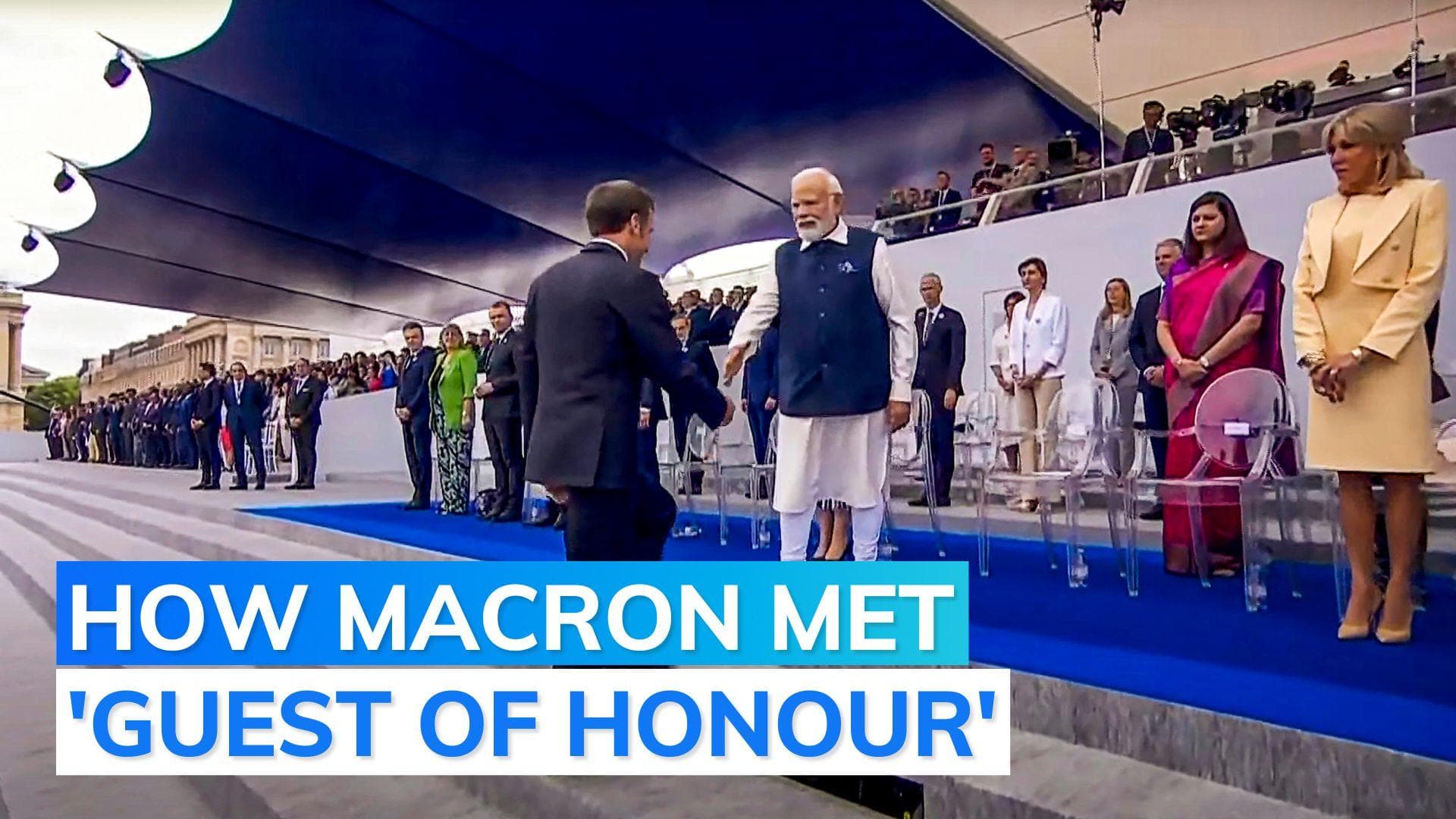 Watch how France President greeted PM Modi ahead of Bastille Day parade