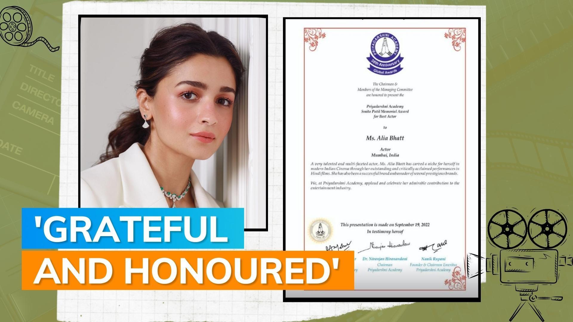 Alia Bhatt on winning Smita Patil Memorial Award for Best Actor: 'I’ll cherish for the years to come'