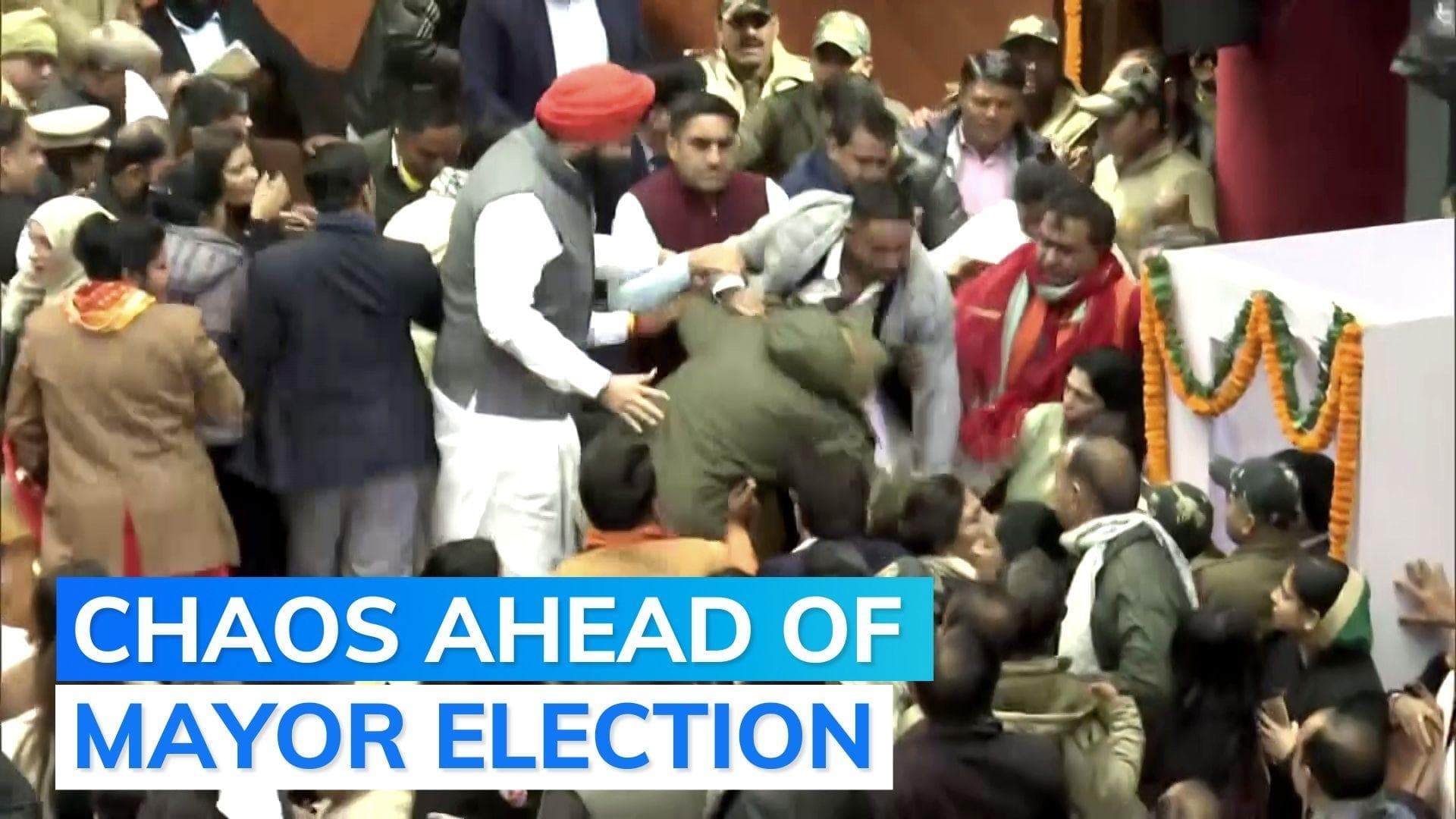 Delhi Mayor election: disruption, drama as AAP, BJP councillors raise slogans in MCD civic centre