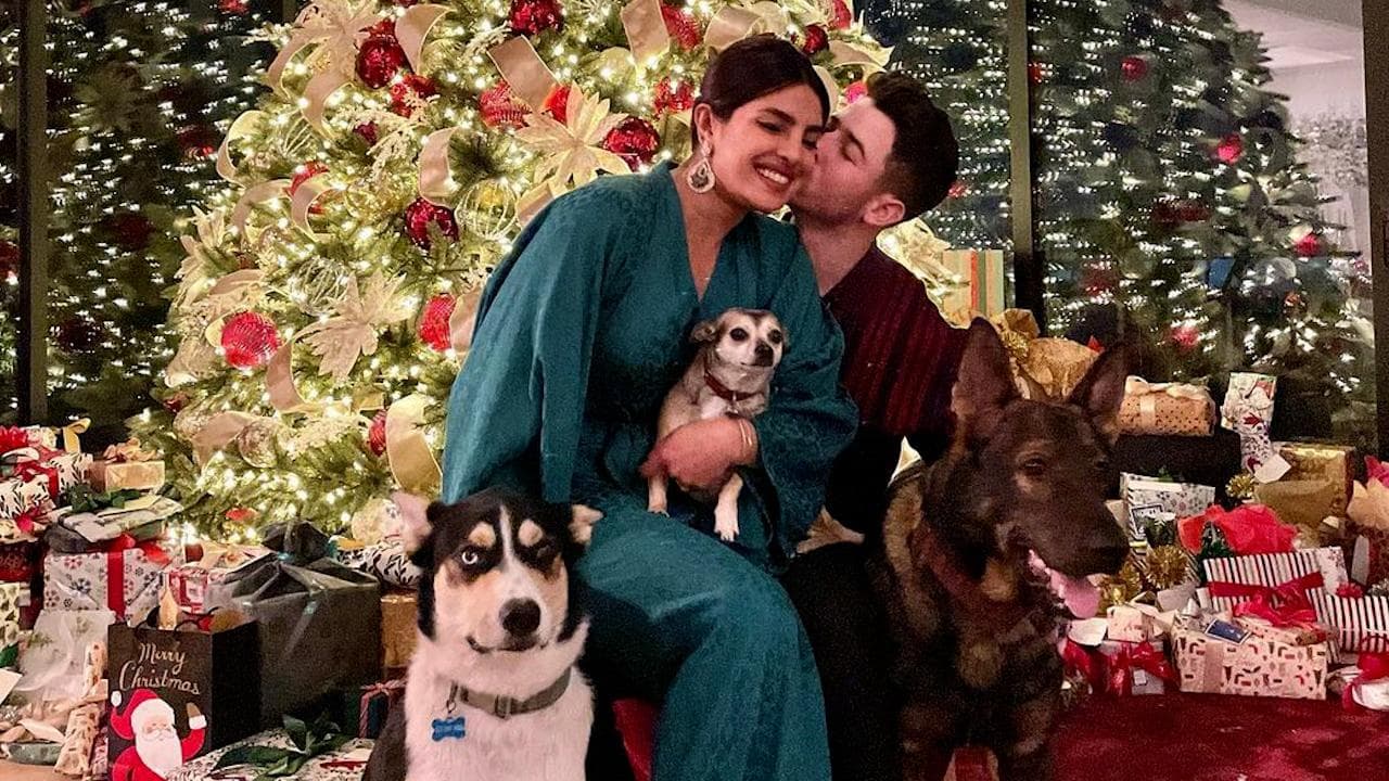 Nick Jonas sweetly kisses wife Priyanka Chopra as they celebrate Christmas