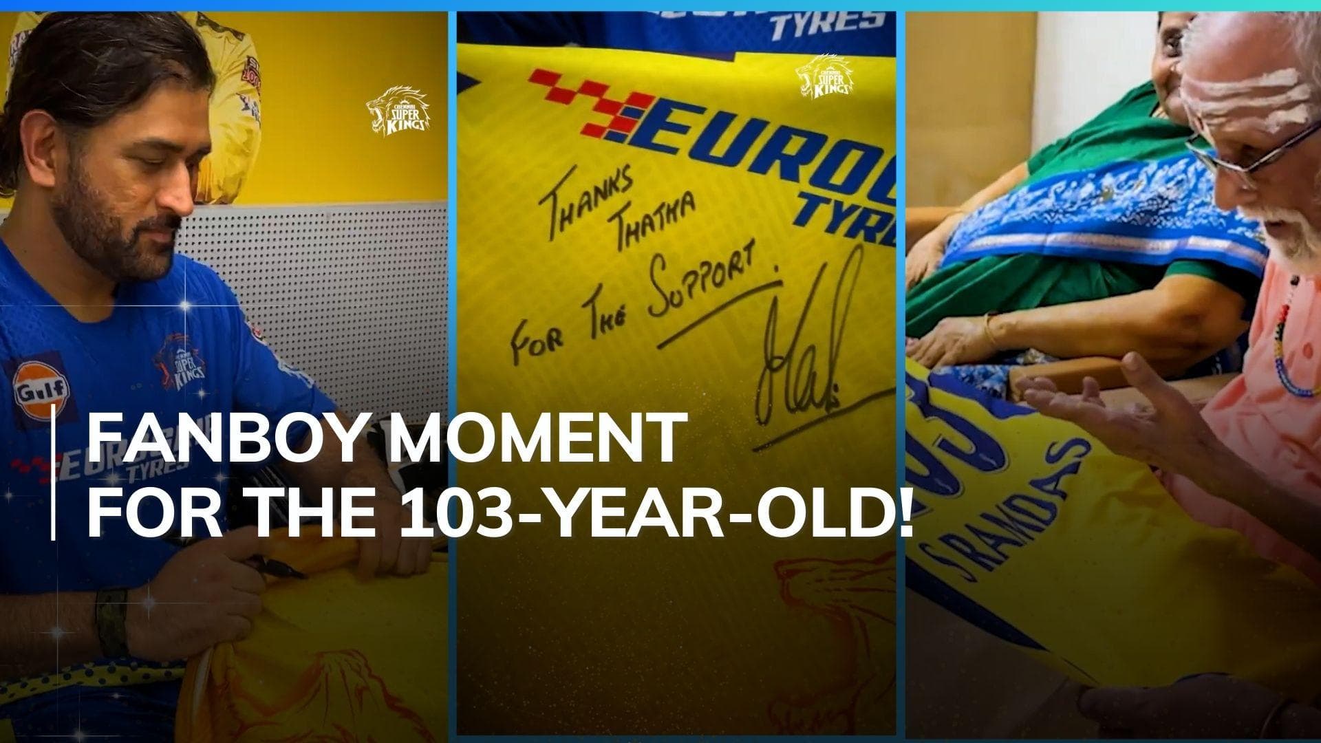 Watch: MS Dhoni signs special jersey for 103-year-old CSK fan | IPL 2024