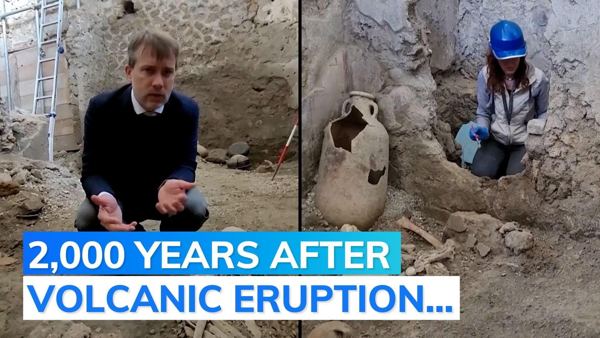 Italian archaeologists discover skeletons from Mount Vesuvius eruption in 79 AD