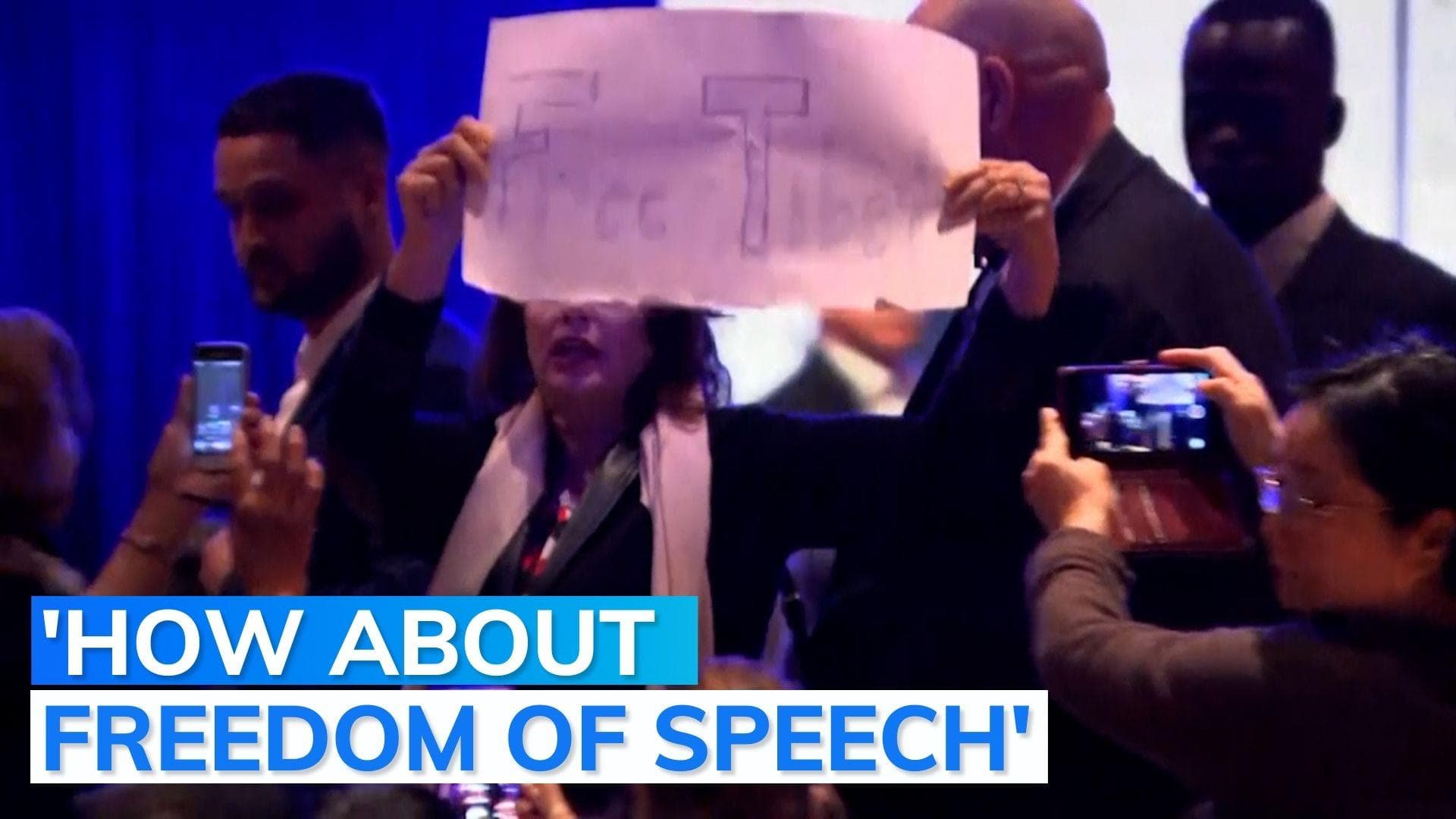 Watch: protesters disrupt Chinese Ambassador's speech in Sydney 