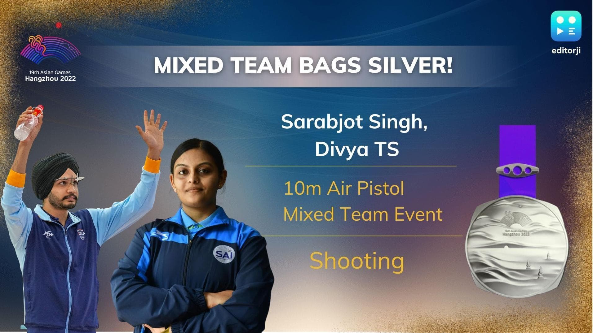 Asian Games 2023 : गोल्ड मेडल से चूके Sarabjot और Divya, Shooting में भारत की झोली में आया 19वां पदक