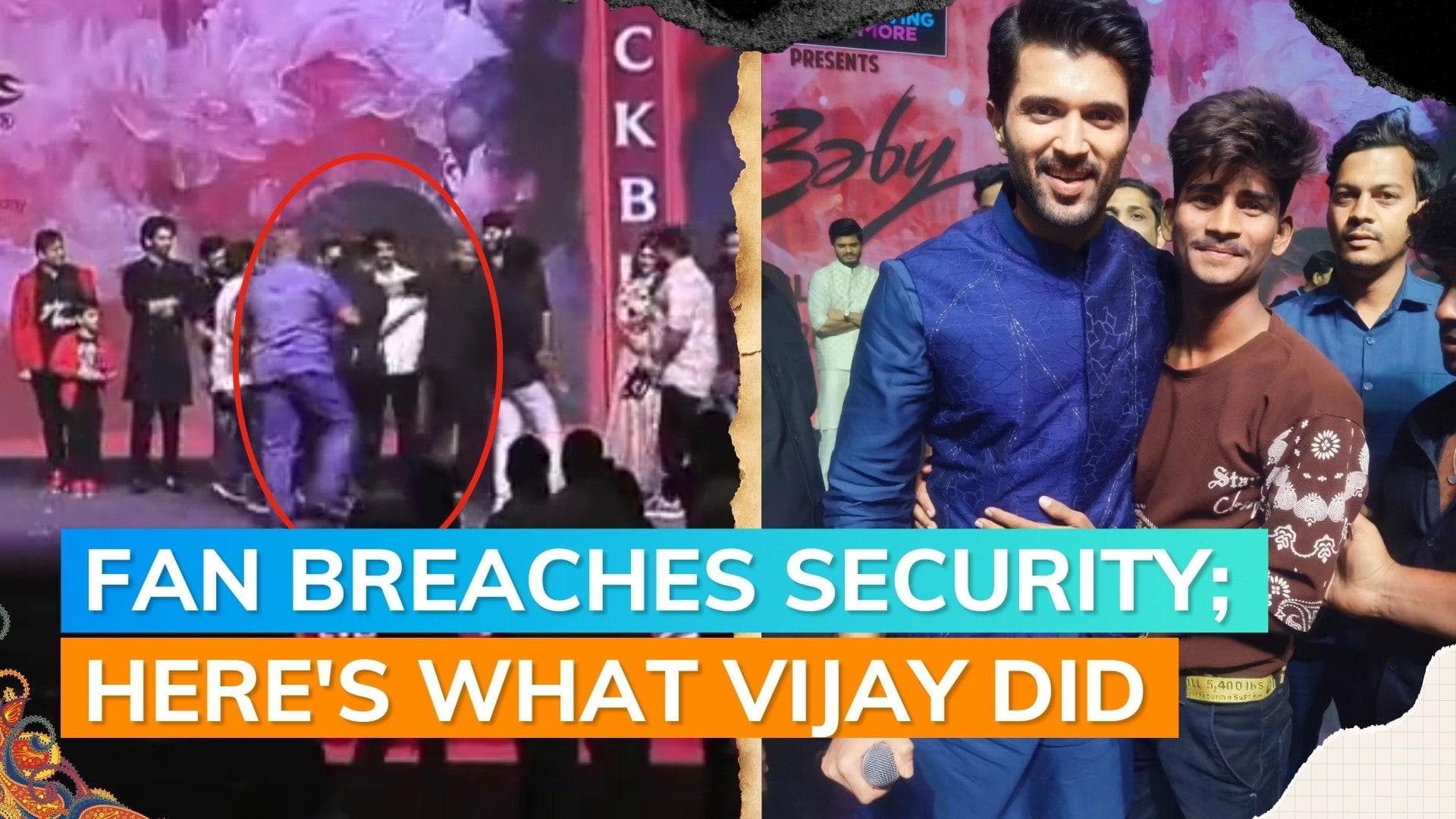 Vijay Deverakonda gets alarmed as fan jumps on stage to touch his feet at ‘Baby’ success event | Watch