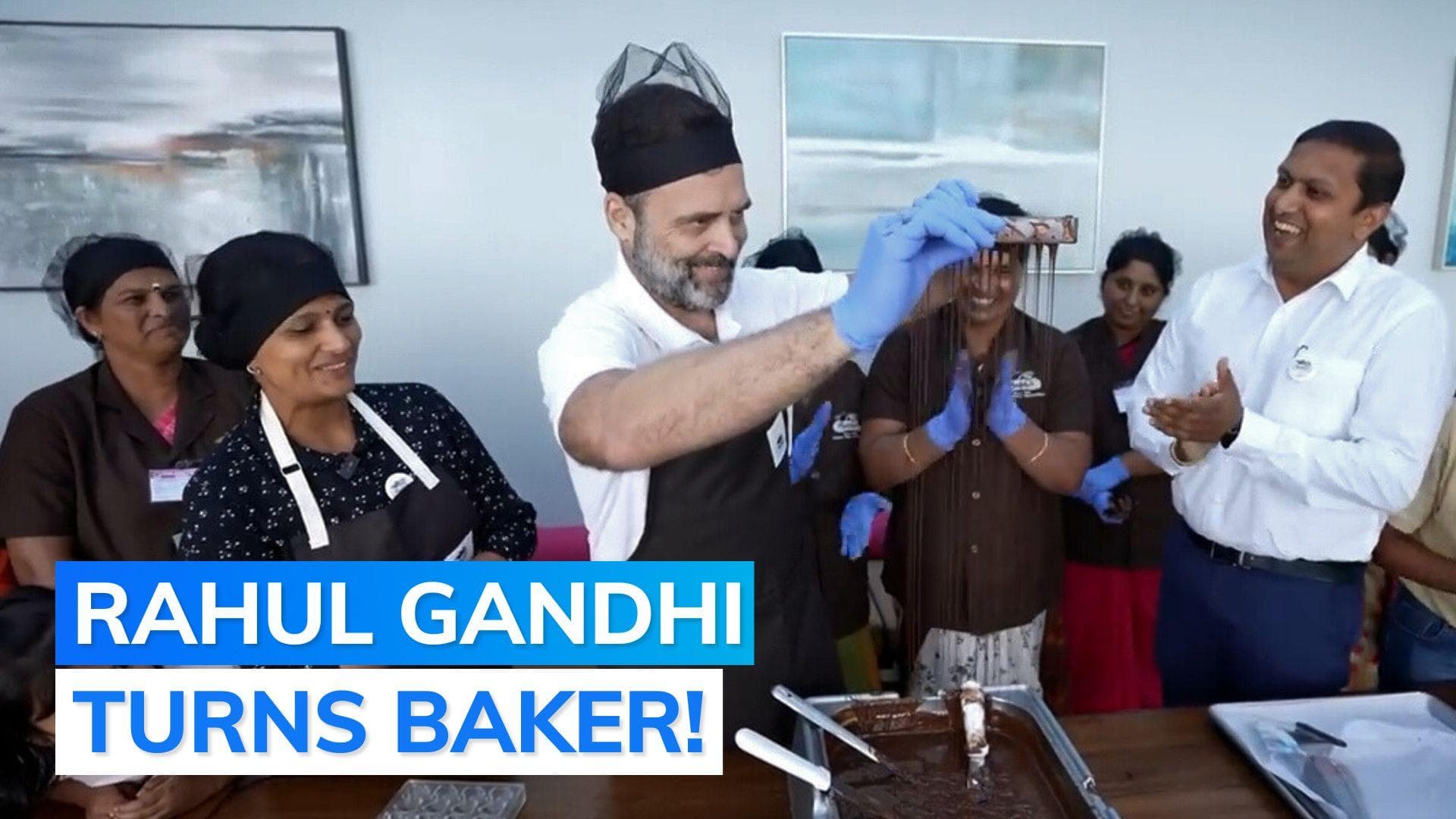 Video: Rahul Gandhi attempts chocolate-making at all-women factory in Tamil Nadu