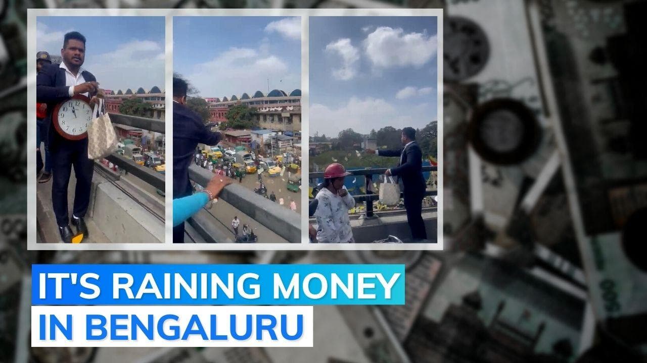 Watch: Bengaluru man disposes of money from flyover for reasons unknown