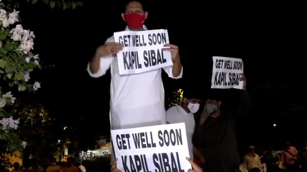 'Get well soon, Kapil Sibal': protest outside Congress leader's home after dissent presser