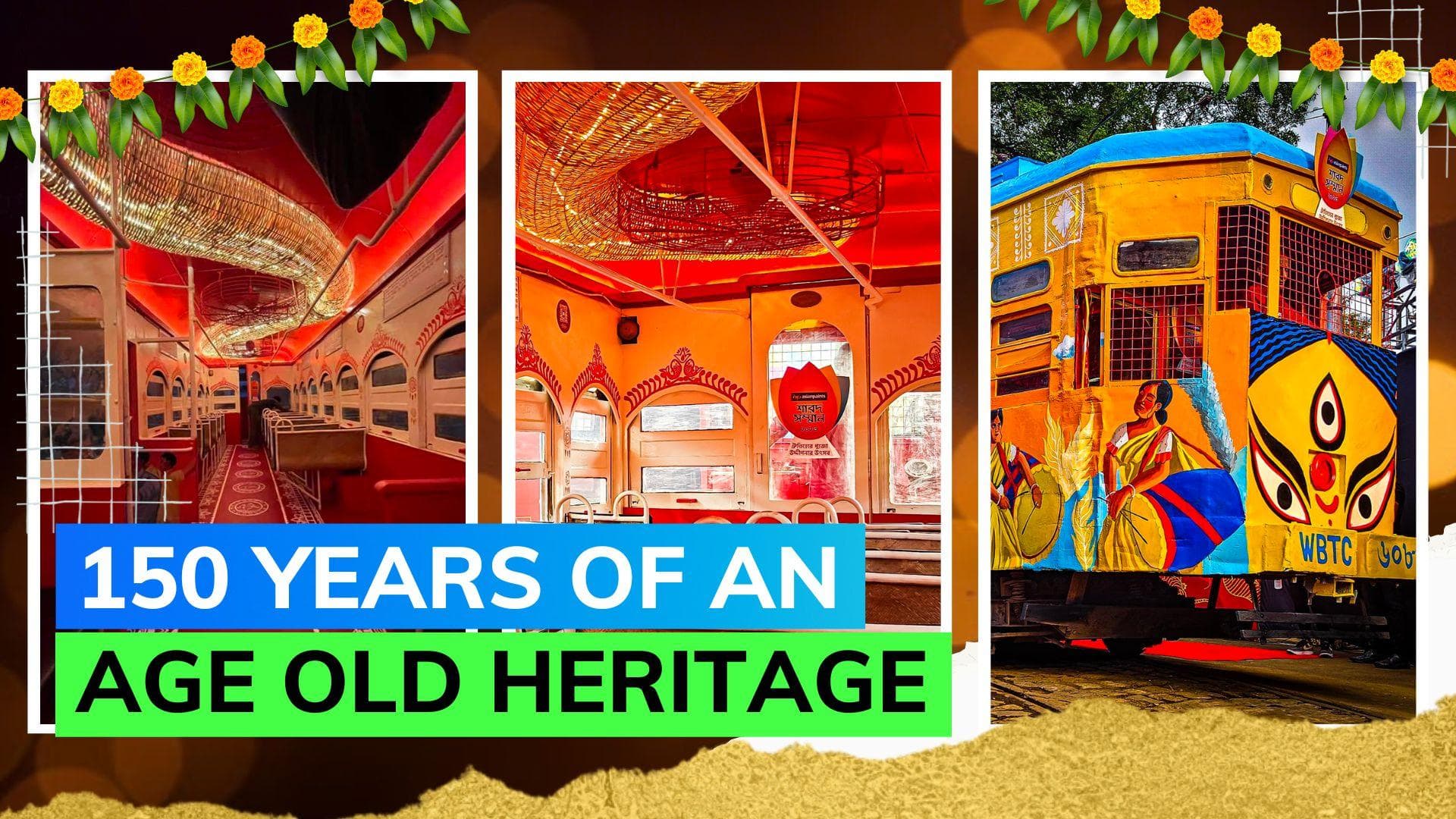 Puja special tram honoring Durga Puja's UNESCO heritage tag and 150 years of Kolkata tramways