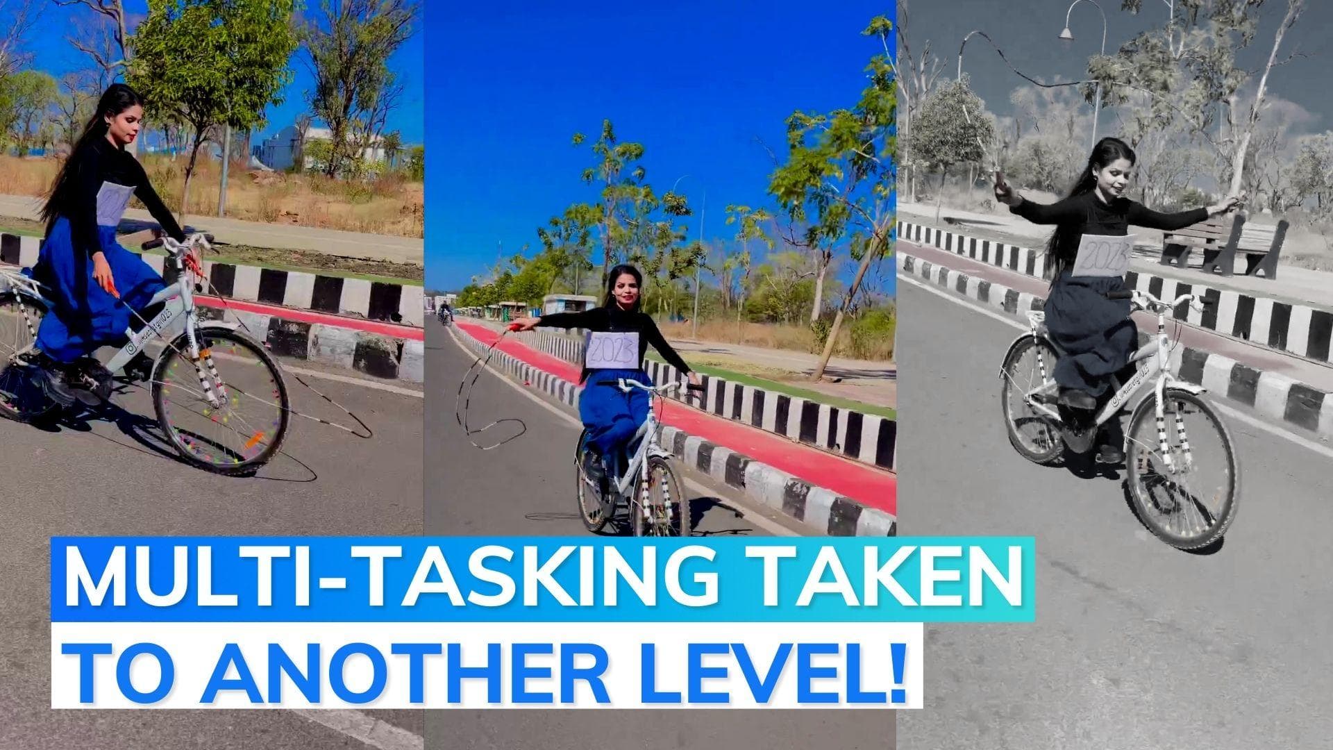 Watch| Girl skips rope...while cycling! Internet left divided over stunt 