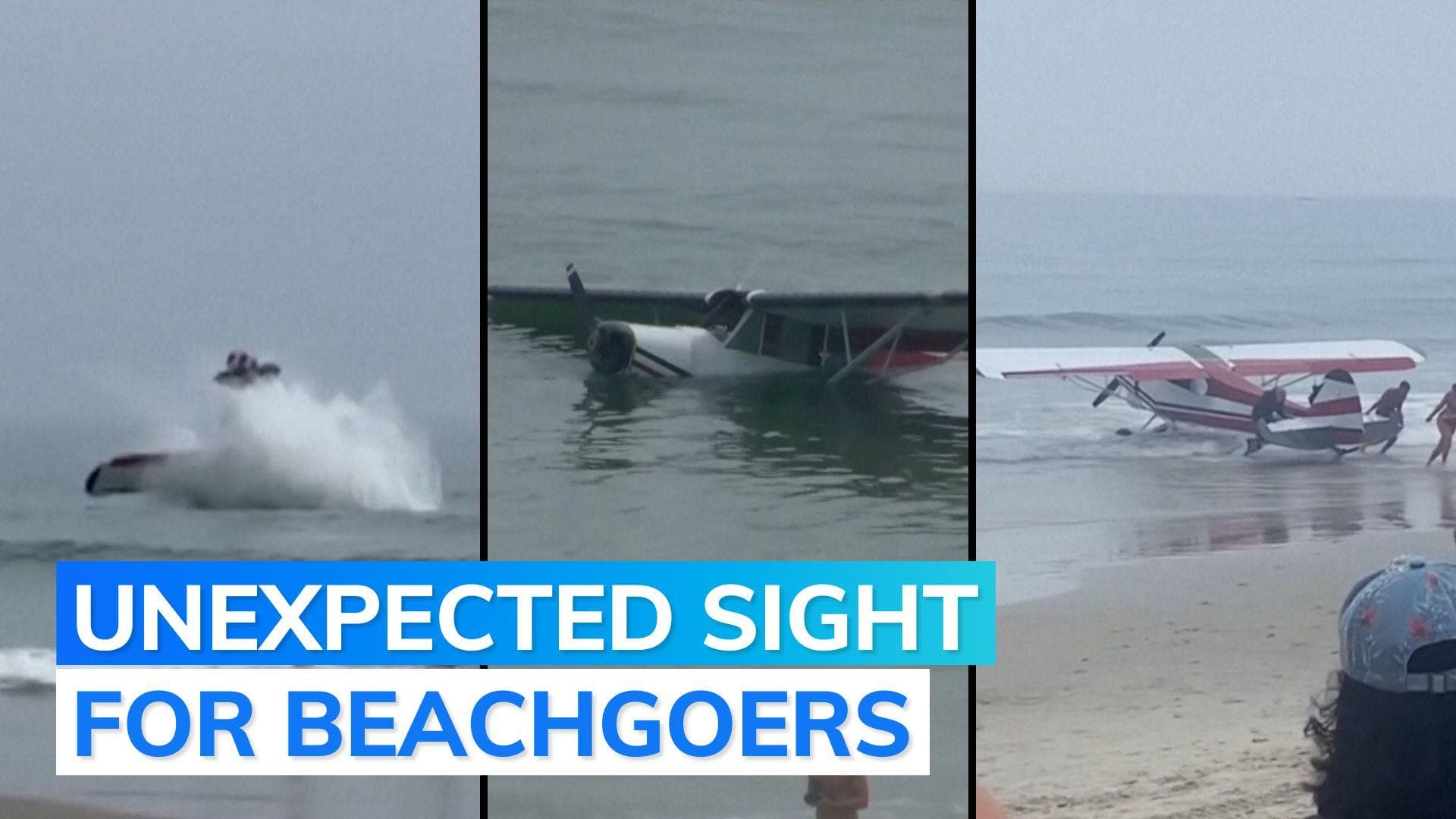 Watch: small plane crash lands in ocean off US beach