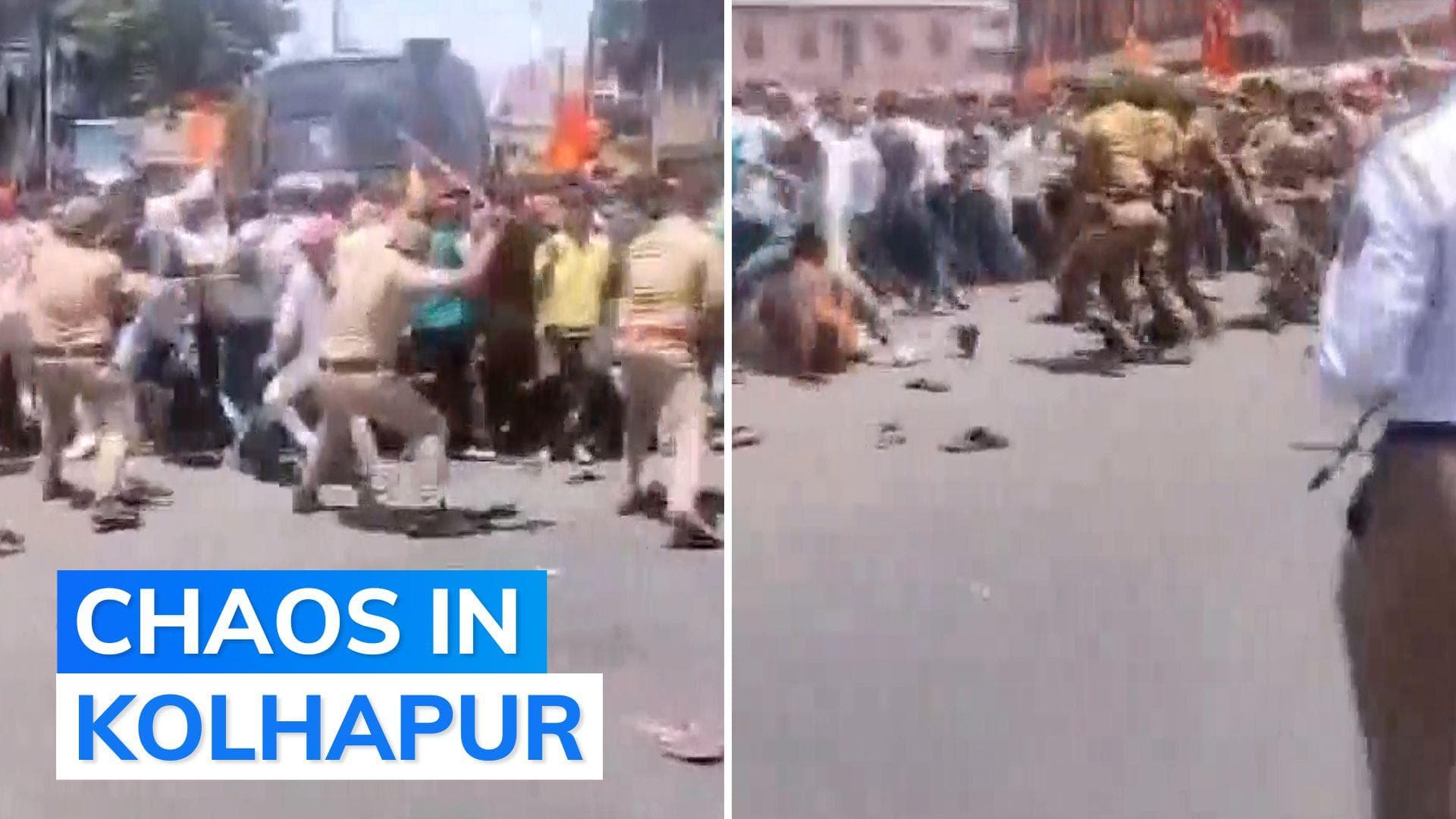 On cam: violent clash in Kolhapur; police vs protestors amid row over Aurangzeb posts