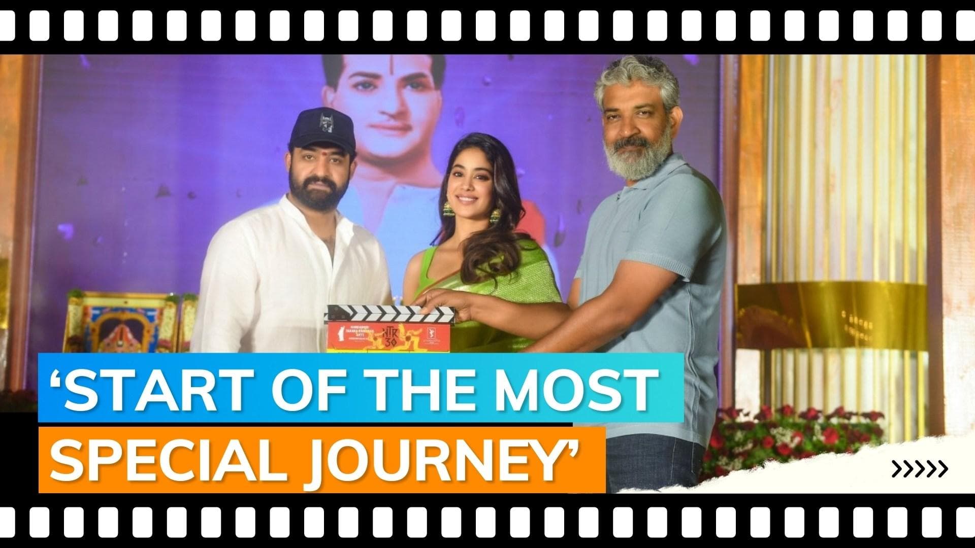 ‘NTR 30’: Jr NTR welcomes Janhvi Kapoor for launch ceremony, SS Rajamouli claps first shot