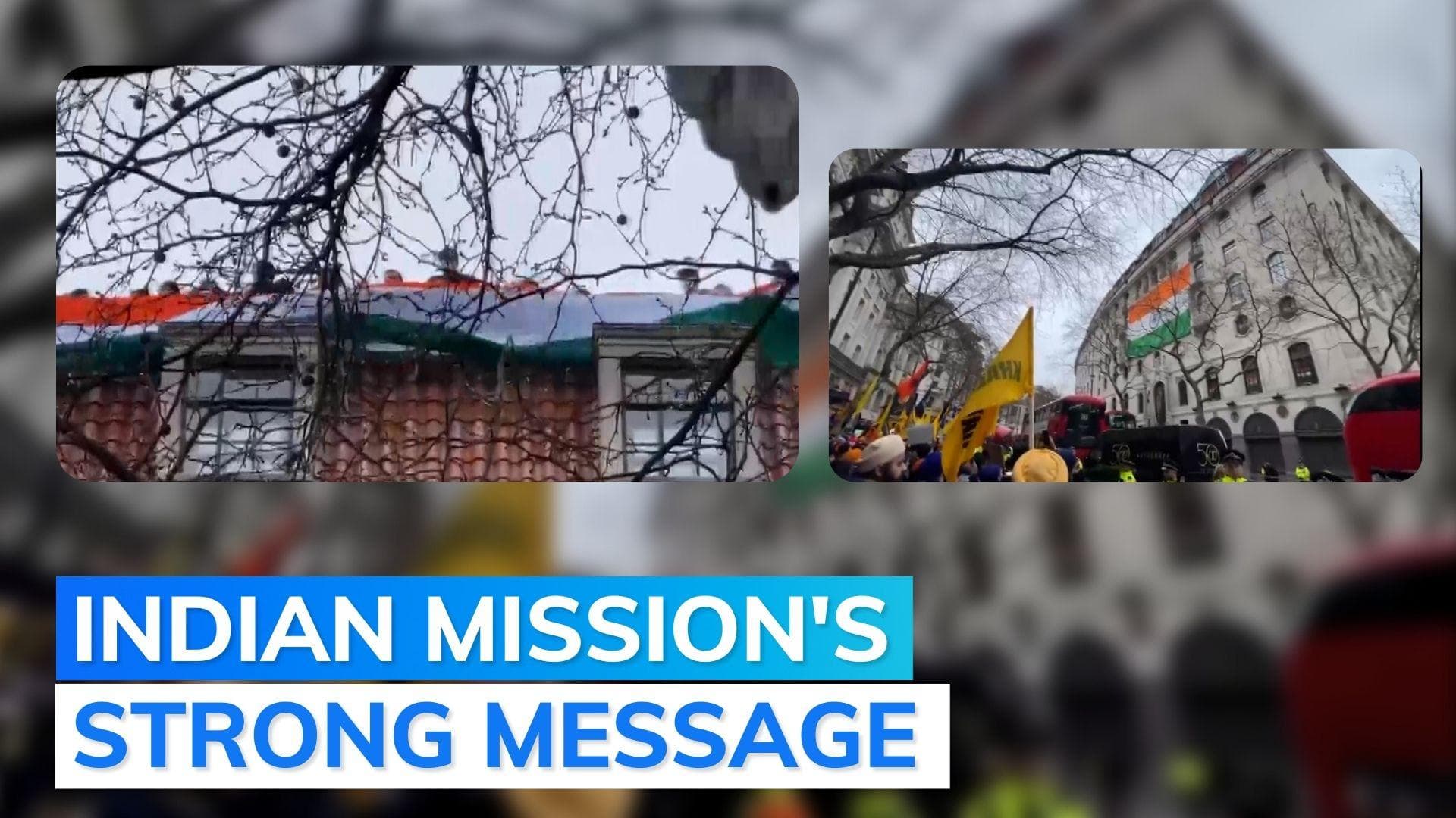 Watch: staff of Indian High Commission in UK hold up a massive tricolour amid Khalistani protests