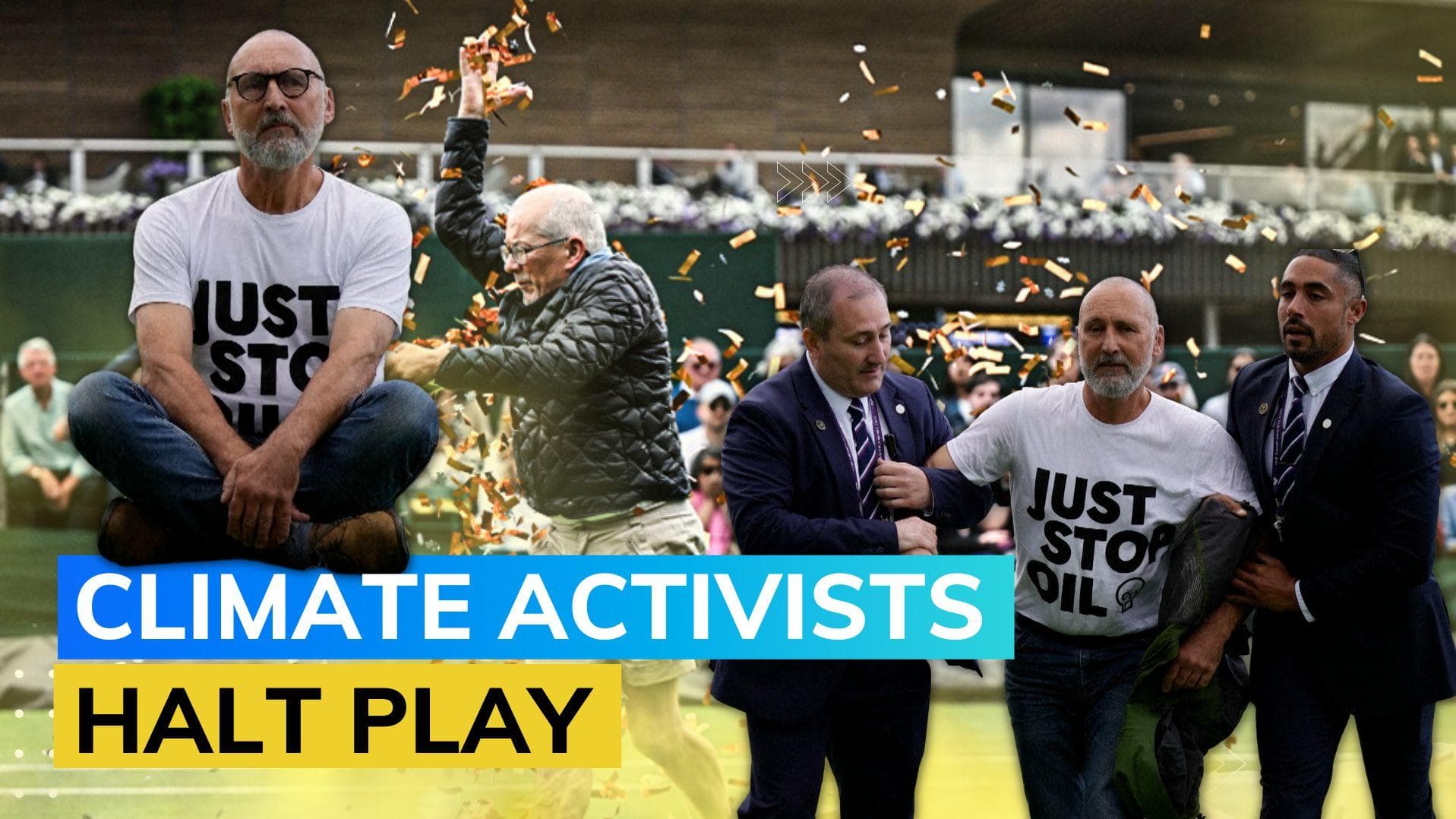 Wimbledon 2023: Just Stop Oil protesters disrupt match with on-court protest