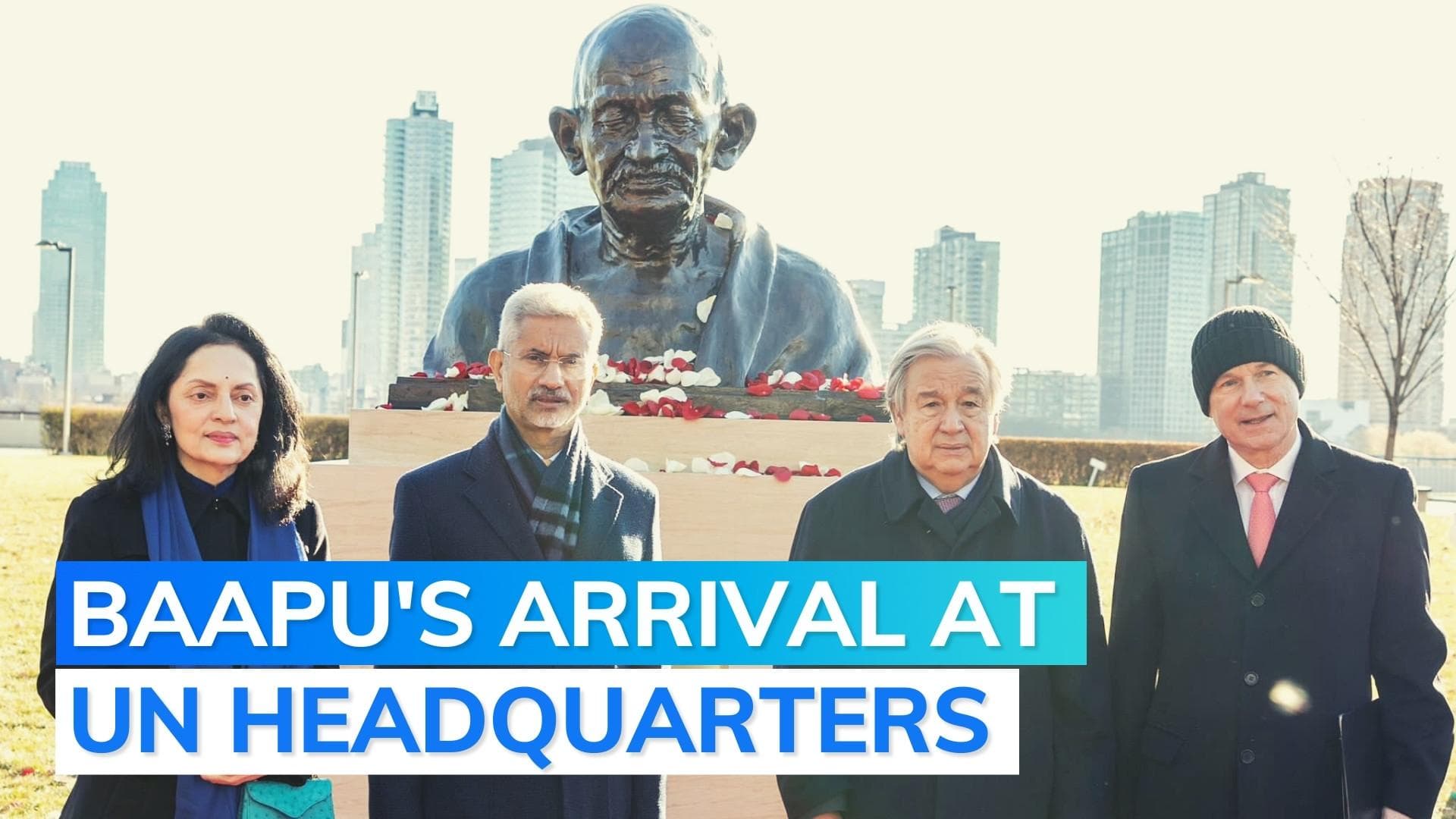 Watch: bust of Mahatma Gandhi unveiled by EAM S Jaishankar at UN headquarters