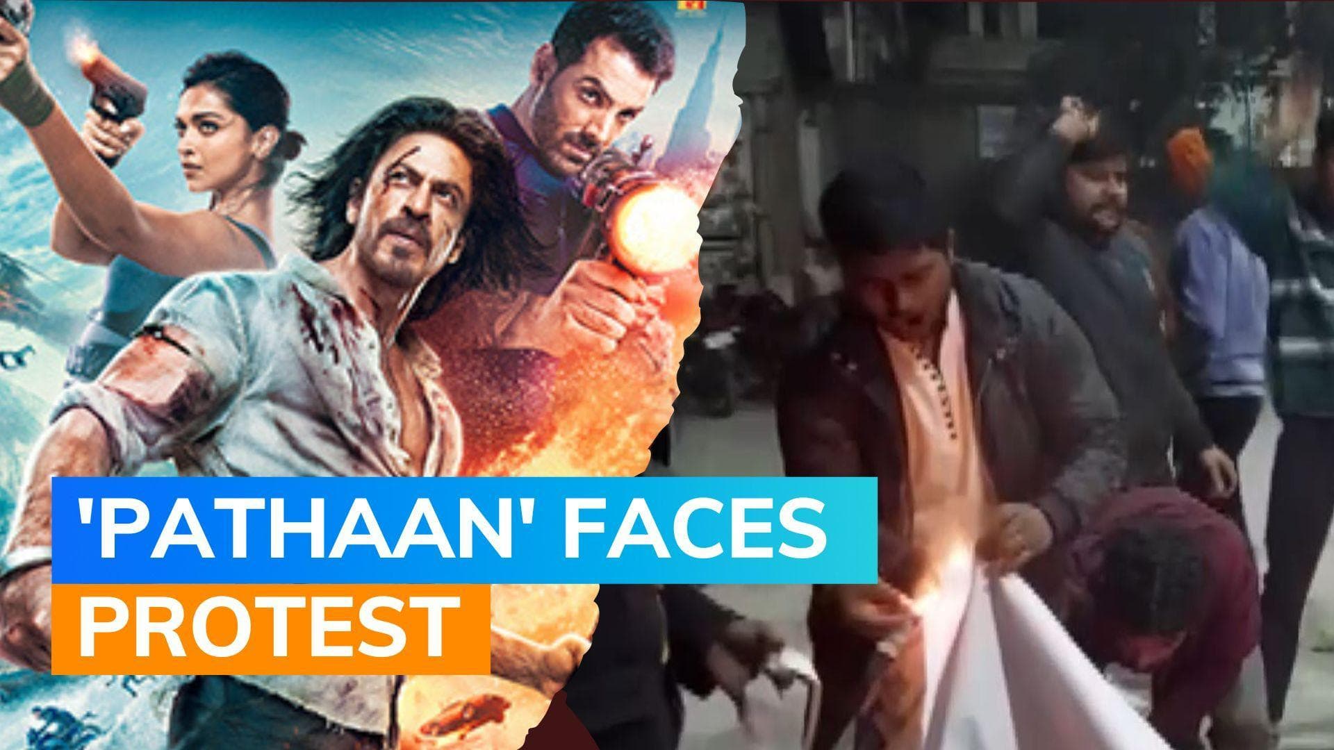 Protestors tear and burn ‘Pathaan’ movie posters in Bihar's Bhagalpur ahead of film's release