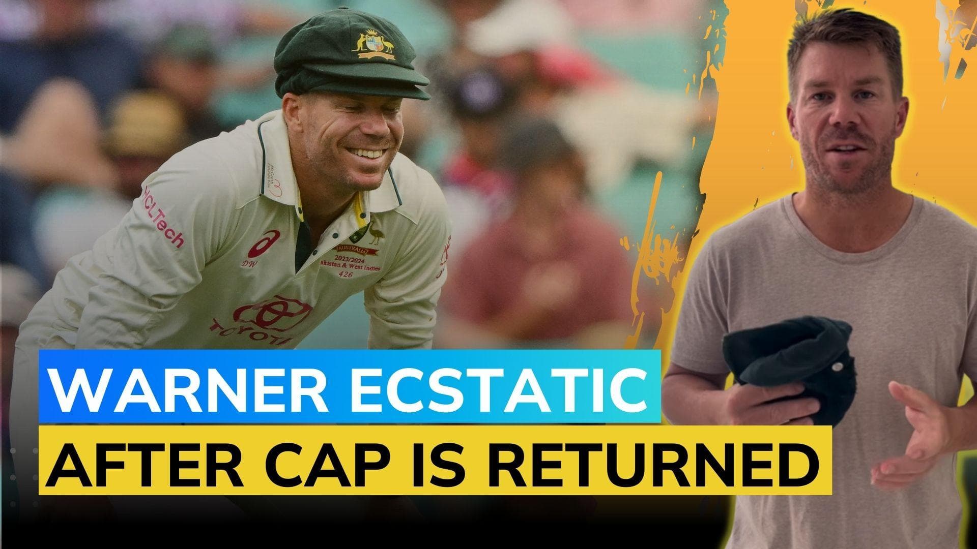 Watch: David Warner relieved after his iconic baggy green cap was found