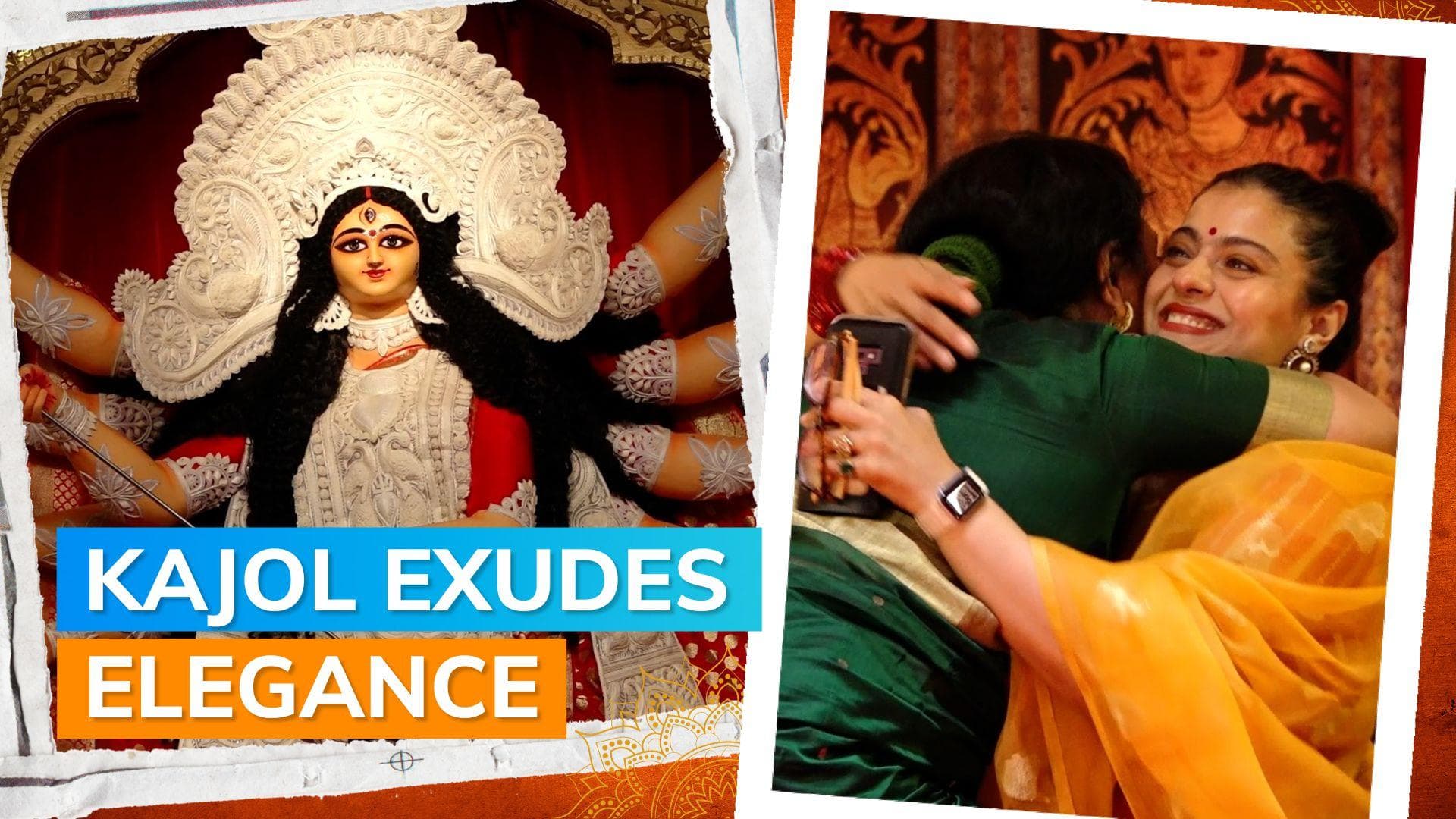 Kajol visits Durga Puja Pandal; looks gorgeous in yellow saree | watch