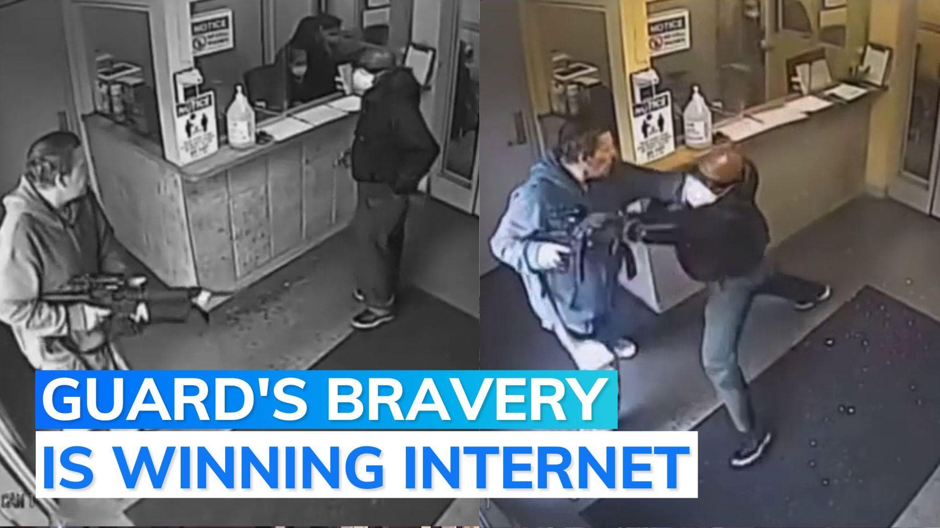 On camera: security guard tackles armed attacker in US