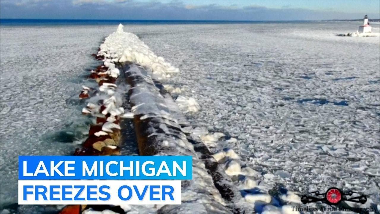 Watch: ice formations on Lake Michigan as winter storm grips region