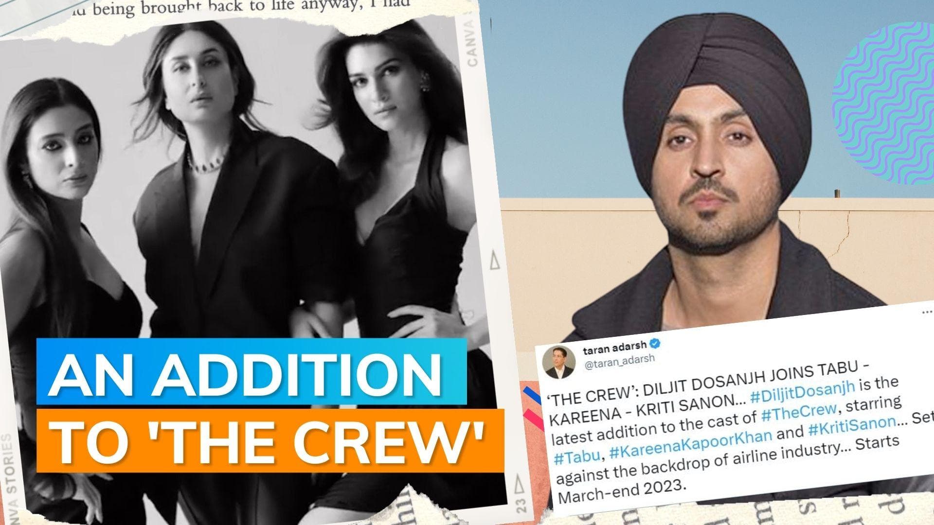 Diljit Dosanjh joins Kareena Kapoor, Kriti Sanon and Tabu in 'The Crew'
