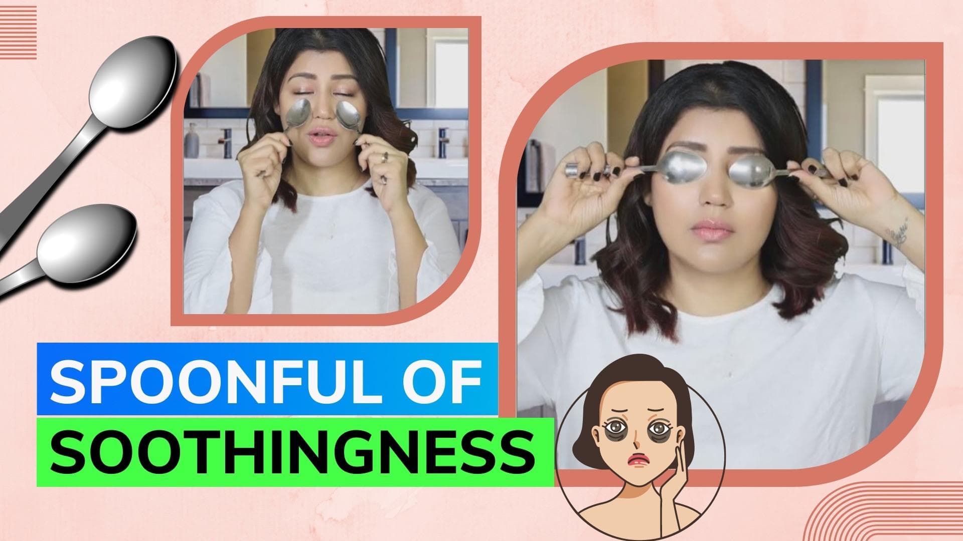 Treat under-eye bags with frozen spoons; actor Debina Bonnerjee shows how