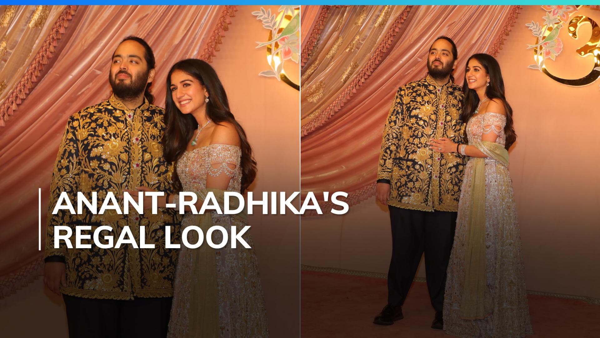 Radhika picks Swarovski crystals-embedded lehenga for sangeet, Anant Ambani's kurta woven with real gold