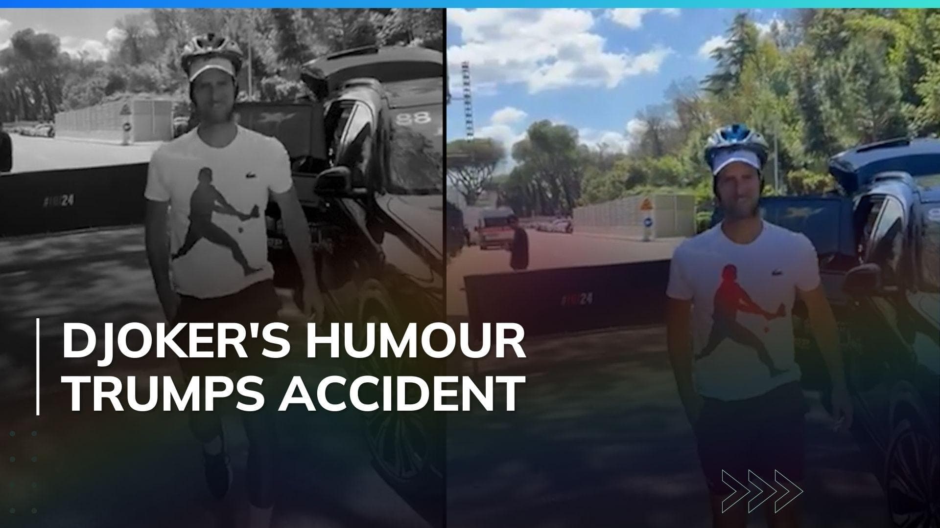 Watch: Novak Djokovic arrives sporting a helmet after being hit by bottle a day before | Rome Masters