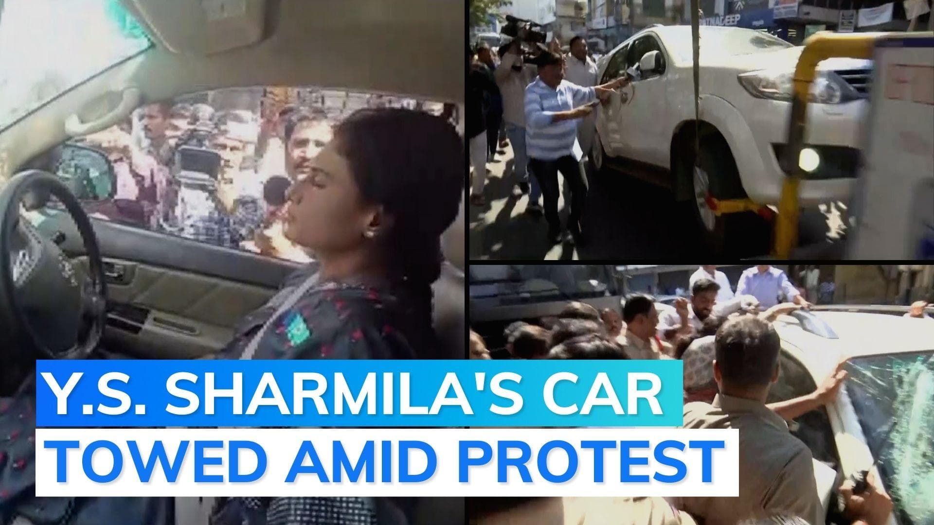 YSRTP chief's car towed while she sits inside; Hyderabad police action after protest against CM KCR