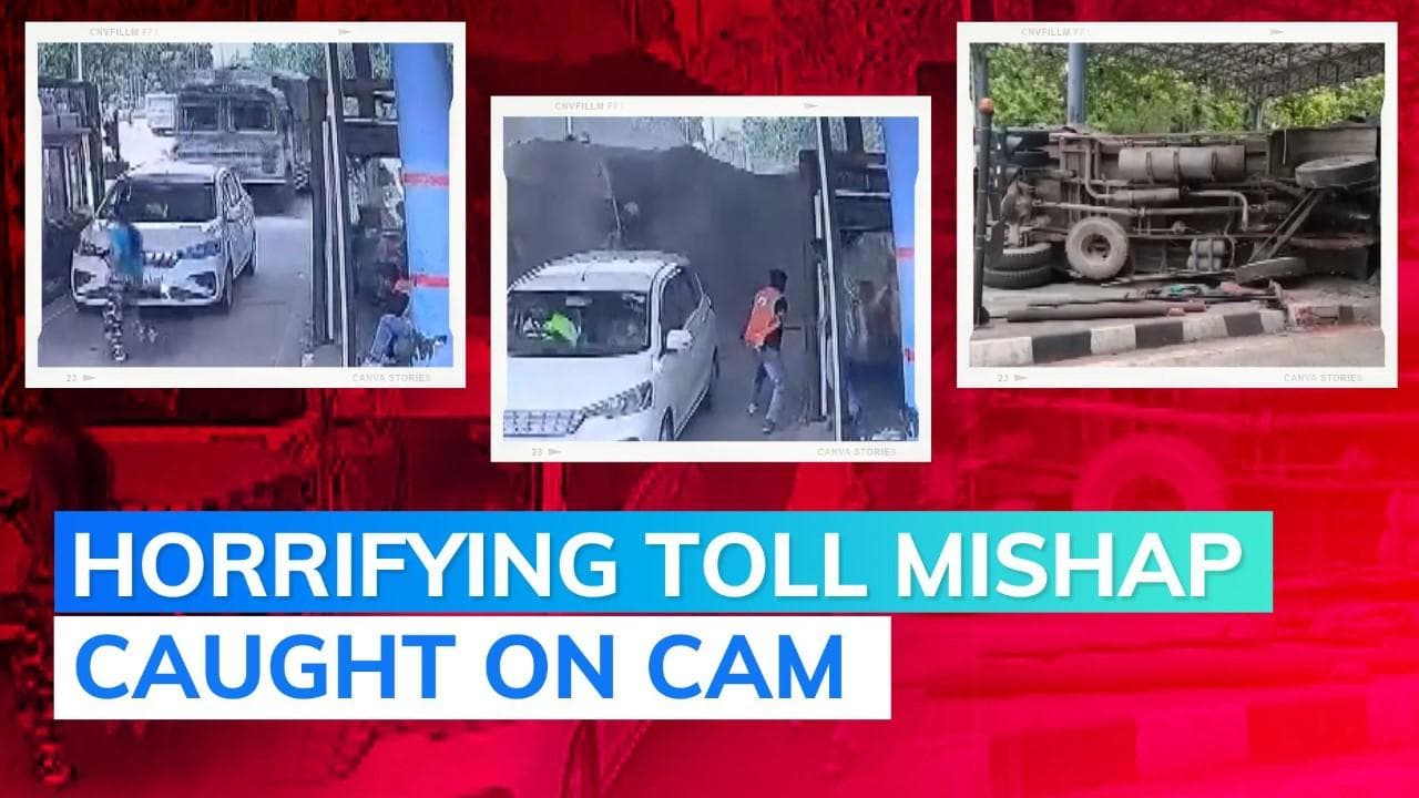 Video: woman narrowly escapes death as truck rammed into a toll plaza