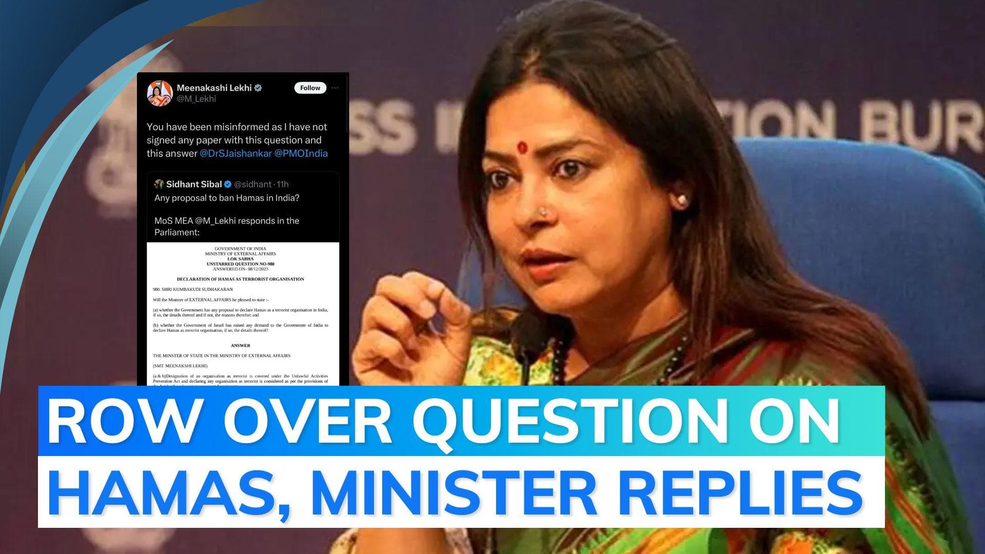 Controversy over Meenakshi Lekhi's Parliament reply on Hamas; minister demands probe