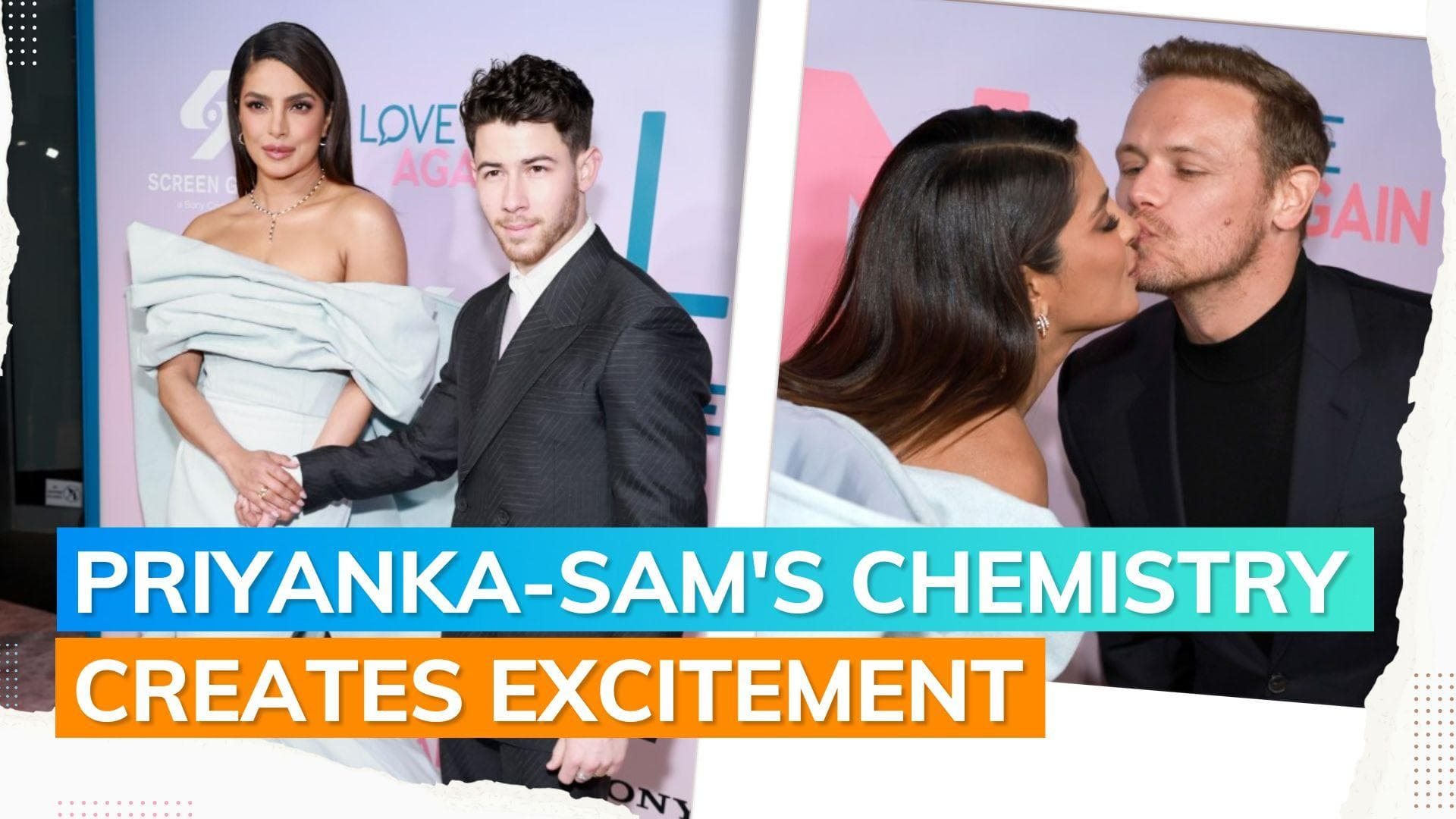 ‘Love Again’ premiere: Priyanka Chopra gets a kiss from Sam Heughan; Nick Jonas joins her on red carpet