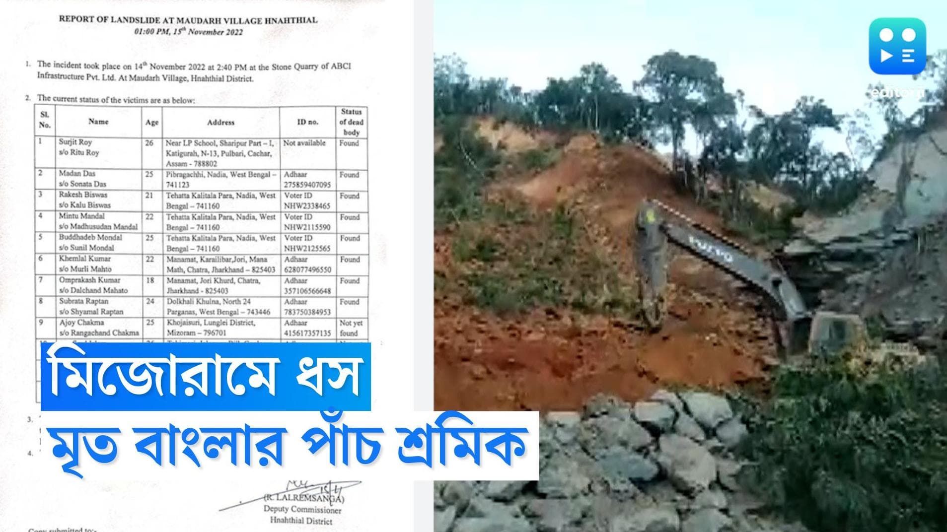 Mizoram Labour Death : মিজোরামে পাথরের খাদানে ধসে মৃত ৮ শ্রমিকের মধ্যে পাঁচজনই বাংলার 