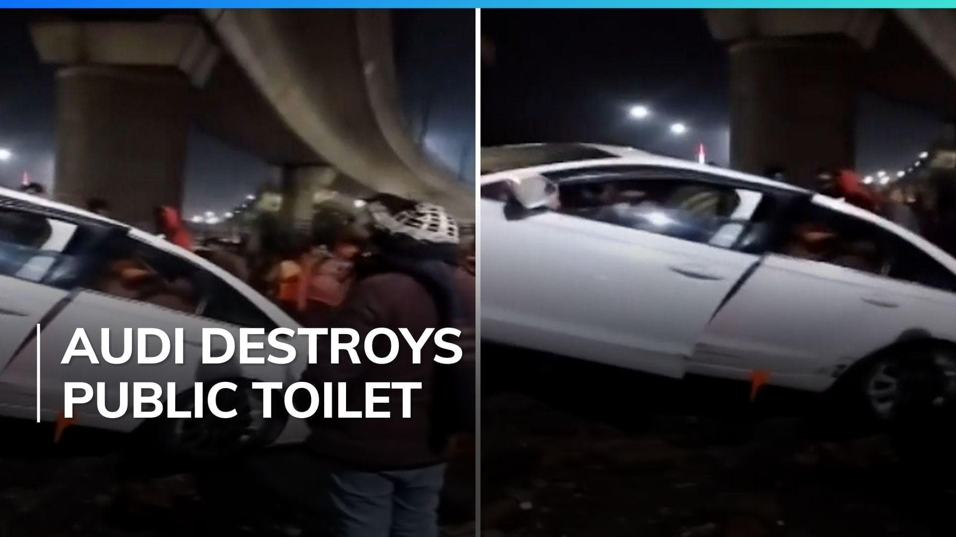 Speeding Audi crashes into a public toilet in Noida | Watch