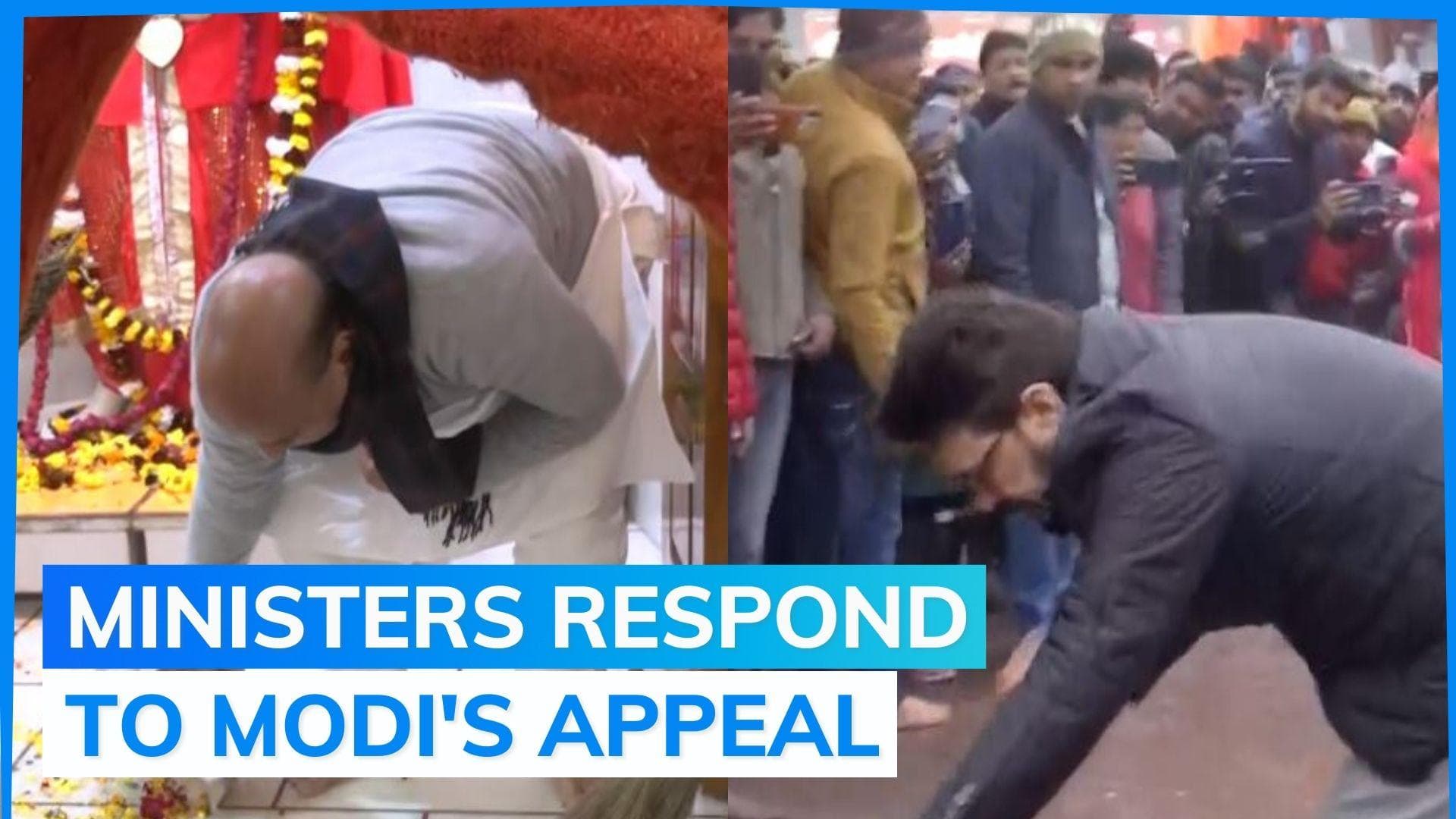 Rajnath Singh, Anurag Thakur clean floors at temples after PM's appeal | Watch