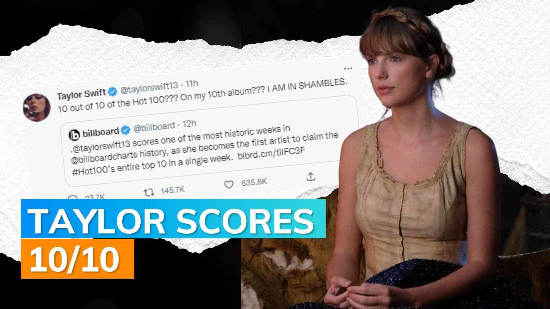 Taylor Swift becomes first musician to claim all Top 10 spots on Billboard Hot 100 