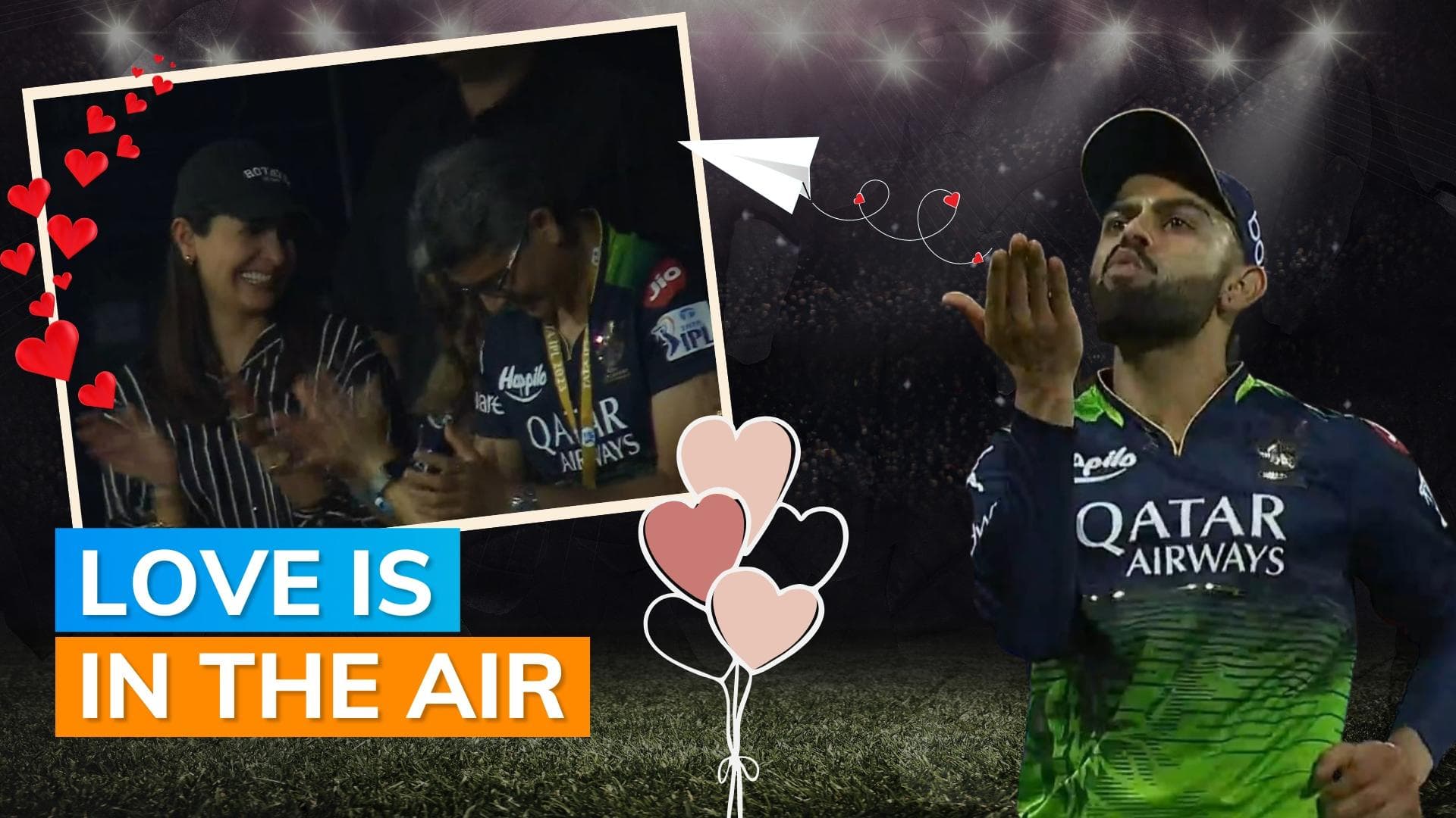Virat Kohli makes Anushka Sharma blush as he gives flying kiss to her during RCB’s IPL match