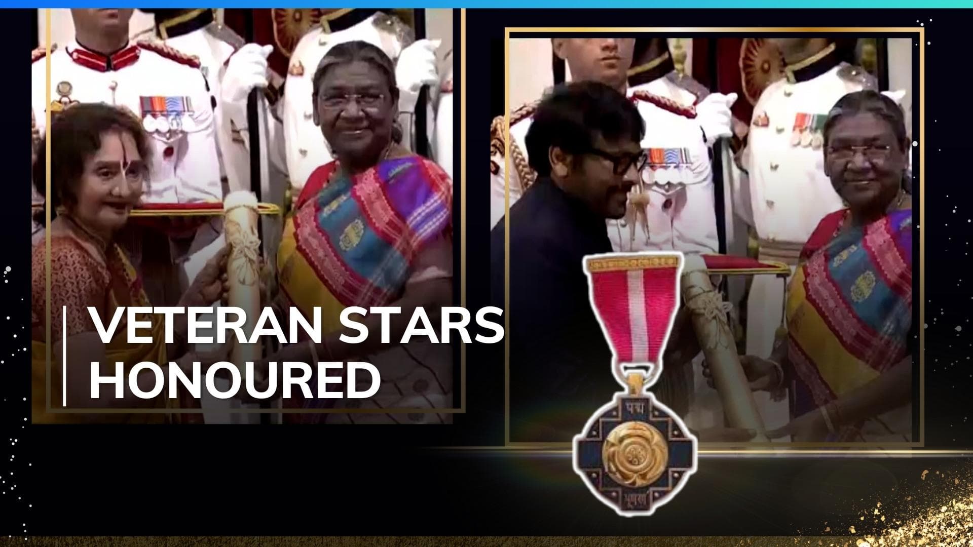 Vyjayanthimala and Chiranjeevi conferred Padma Vibhushan by President Droupadi Murmu | Watch 