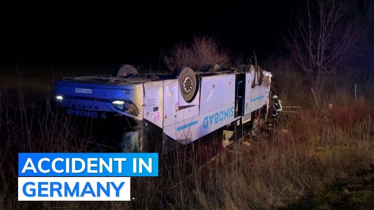 Bus with passengers comes off German highway and overturns; 35 hurt
