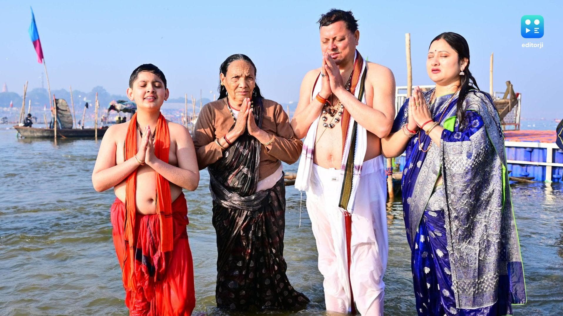 'Unforgettable moment' Uttarakhand CM Dhami takes holy dip in Sangam with family