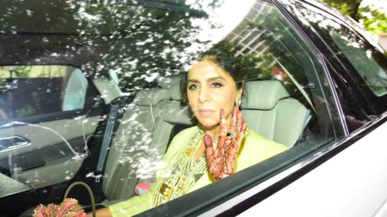 Neetu Kapoor arrives for the Haldi ceremony of his son Ranbir Kapoor and actor Alia Bhatt Neetu Kapoor arrives for the Haldi ceremony of his son Ranbir Kapoor and actor Alia Bhatt